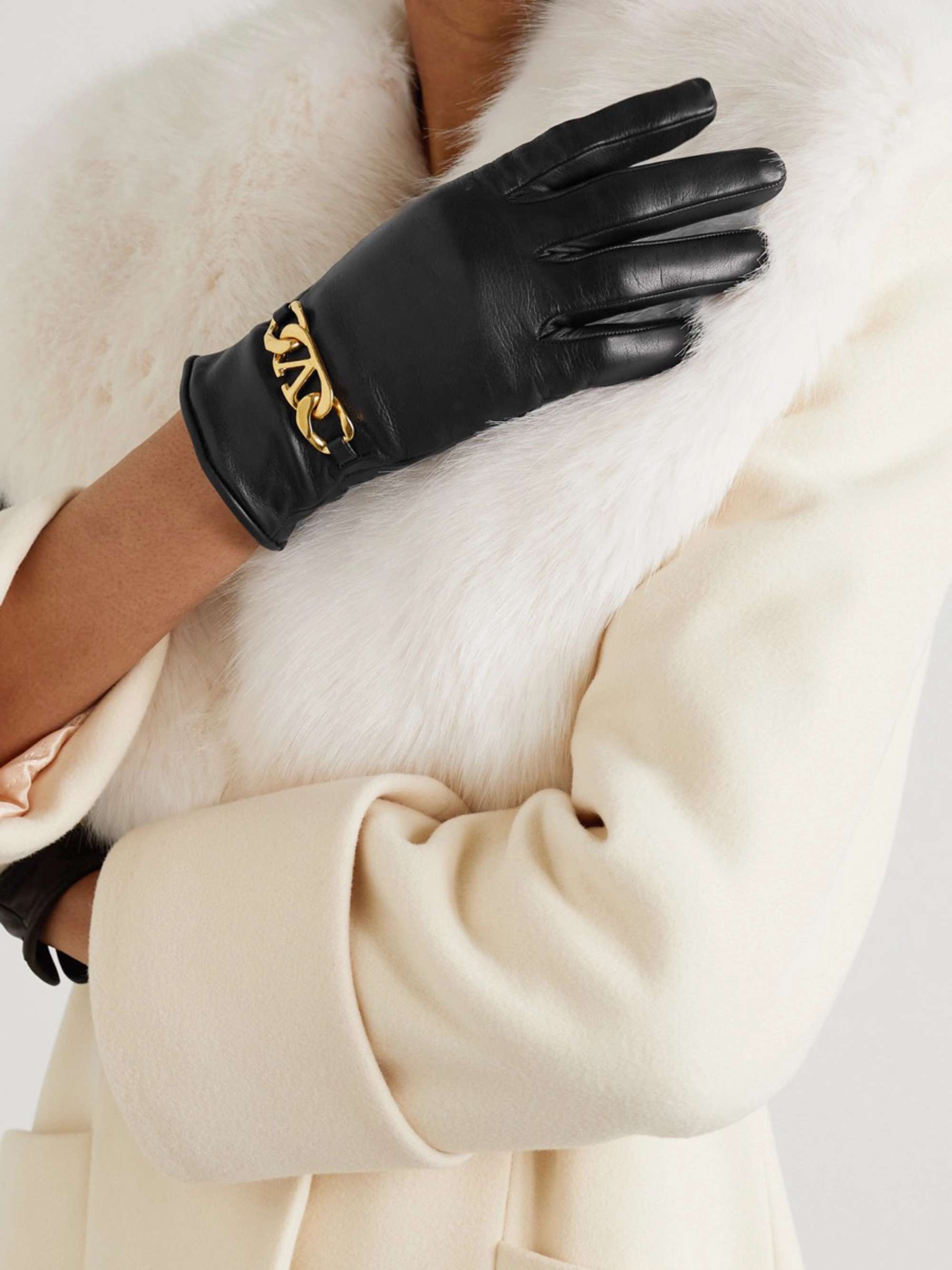 VALENTINO GARAVANI Valentino Garavani VLOGO chain-embellished leather gloves