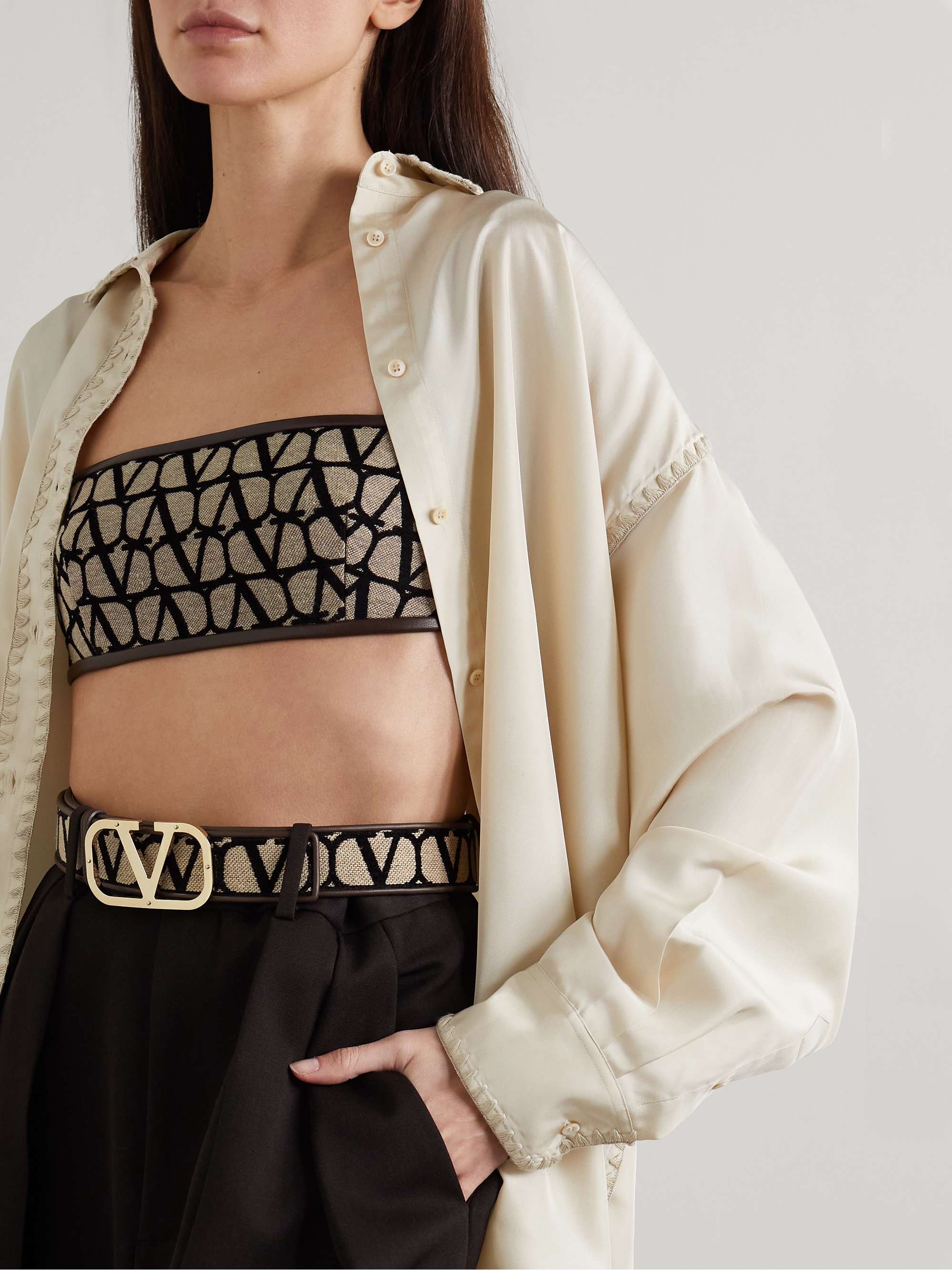 VALENTINO GARAVANI Valentino Garavani Iconographe leather-trimmed flocked canvas belt