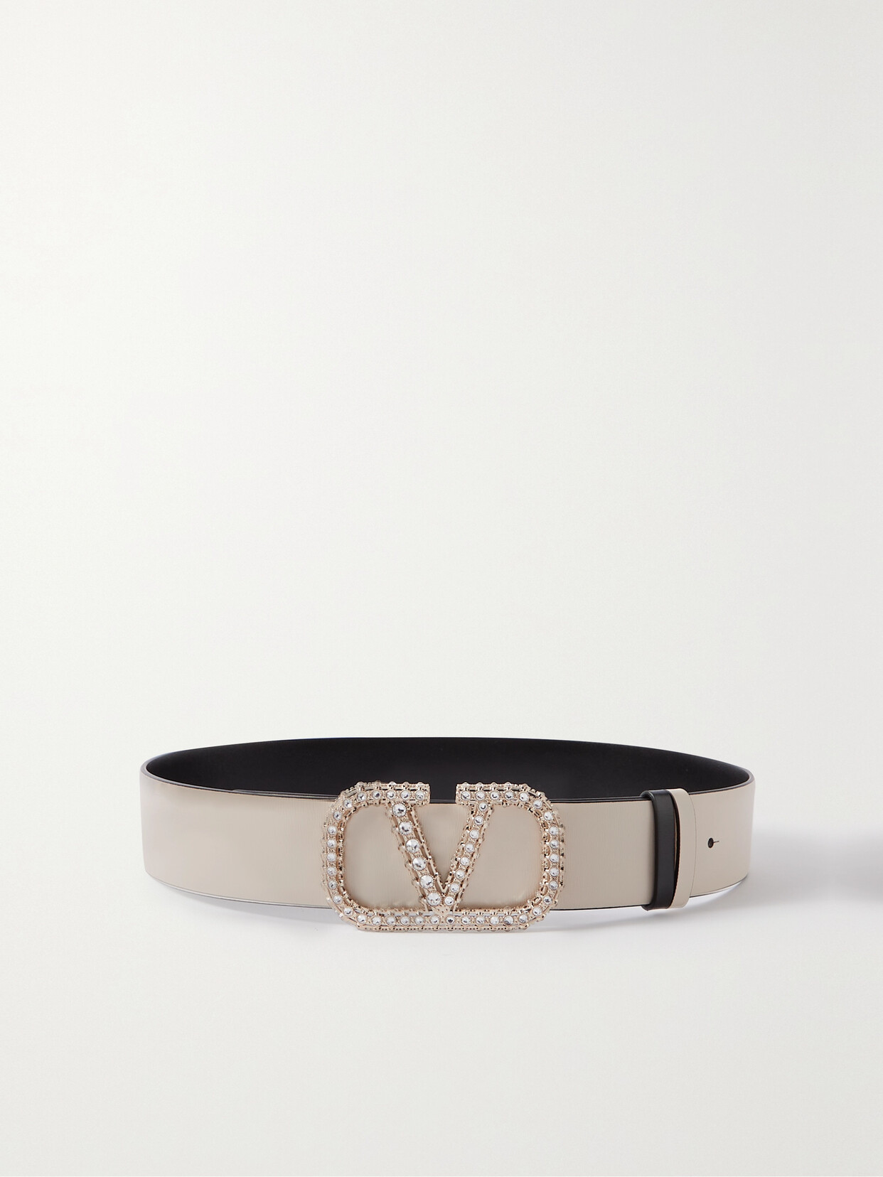 Valentino Garavani - Vlogo Crystal-embellished Reversible Leather Belt - Ivory