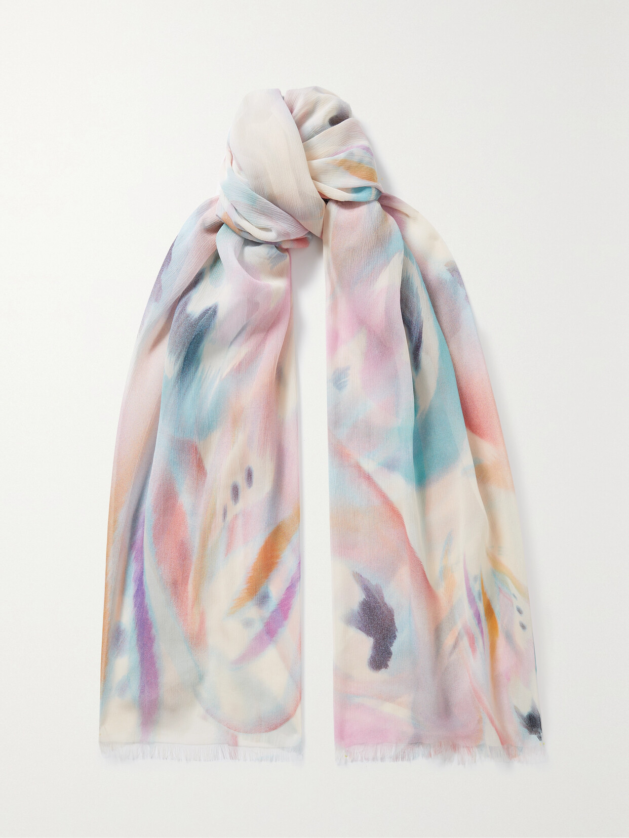 Etro - Fringed Printed Silk-crepon Scarf - White