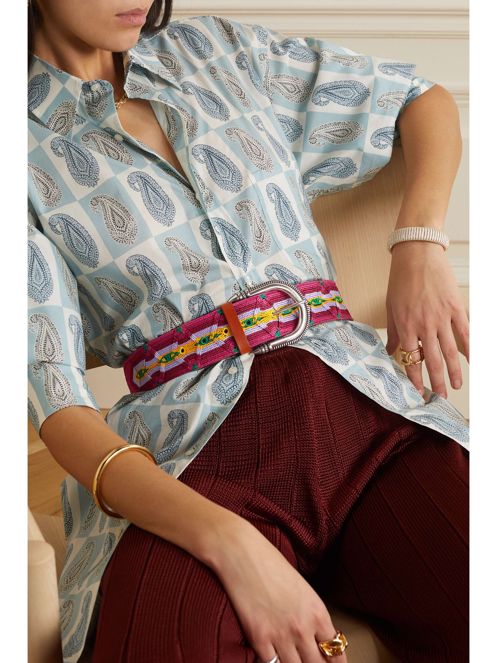 ETRO Embroidered leather belt