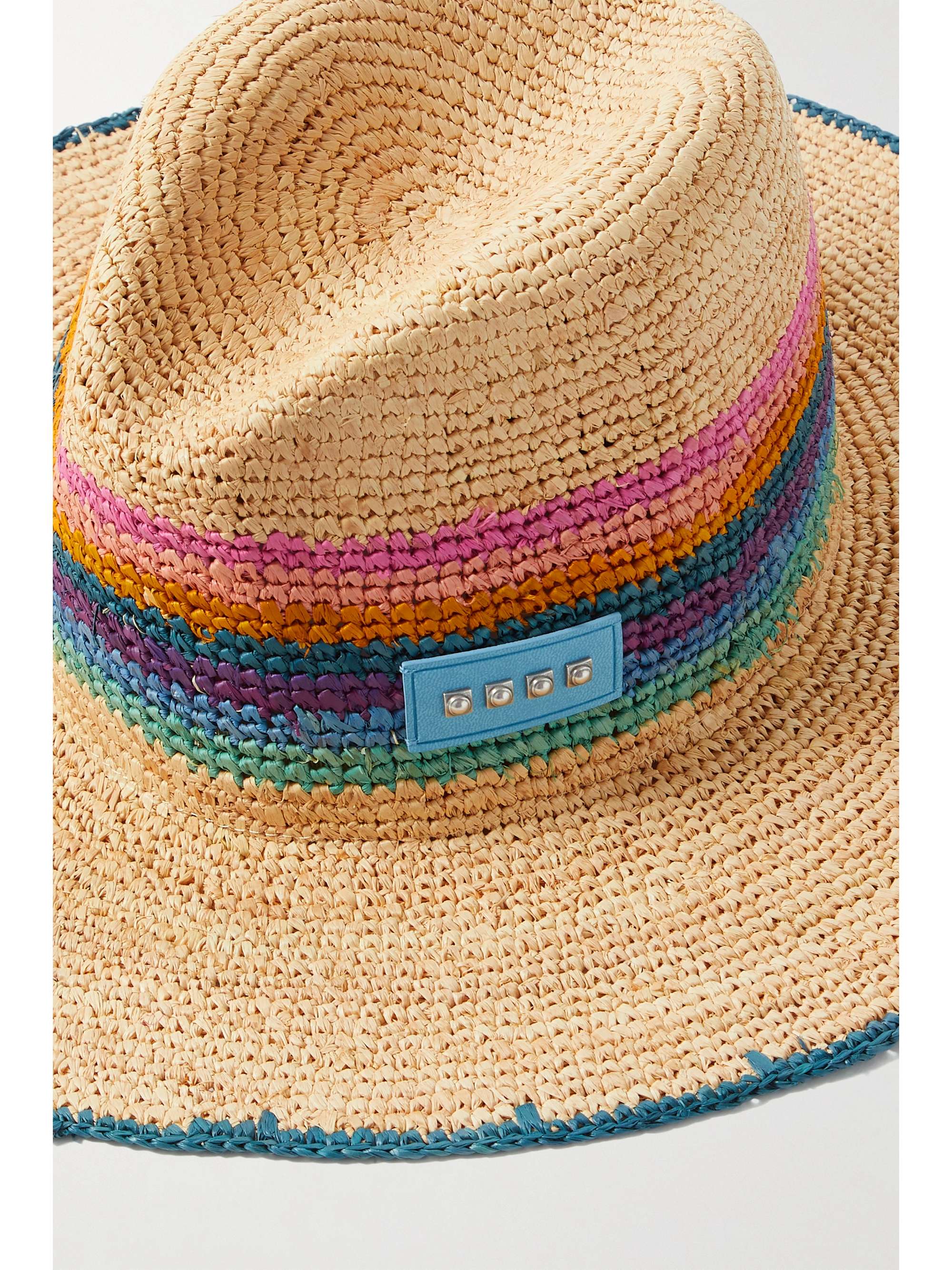 ETRO Raffia Cap Visor Hat with Multicolor Silk Scarf Detail