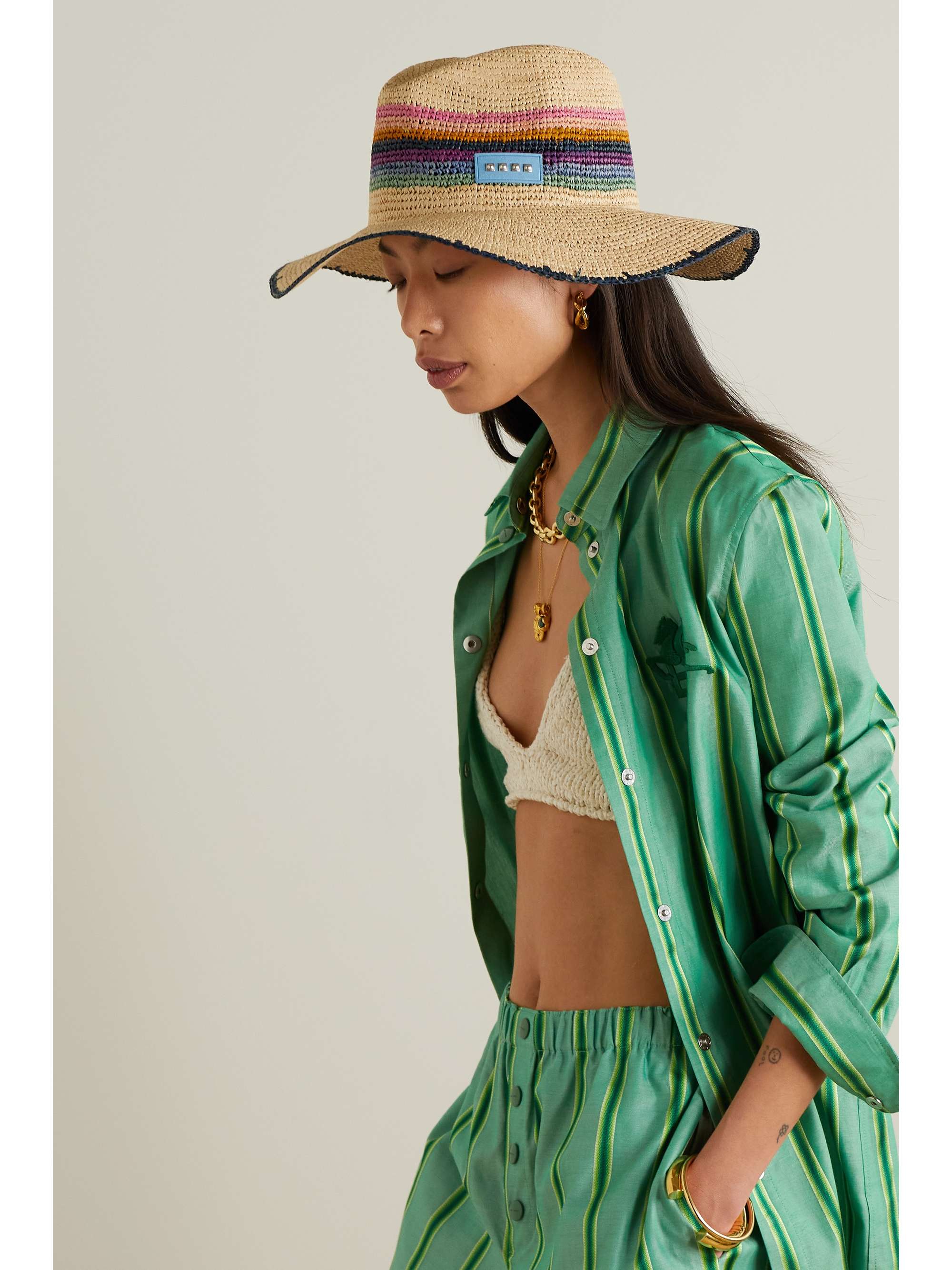 ETRO Embellished striped raffia hat