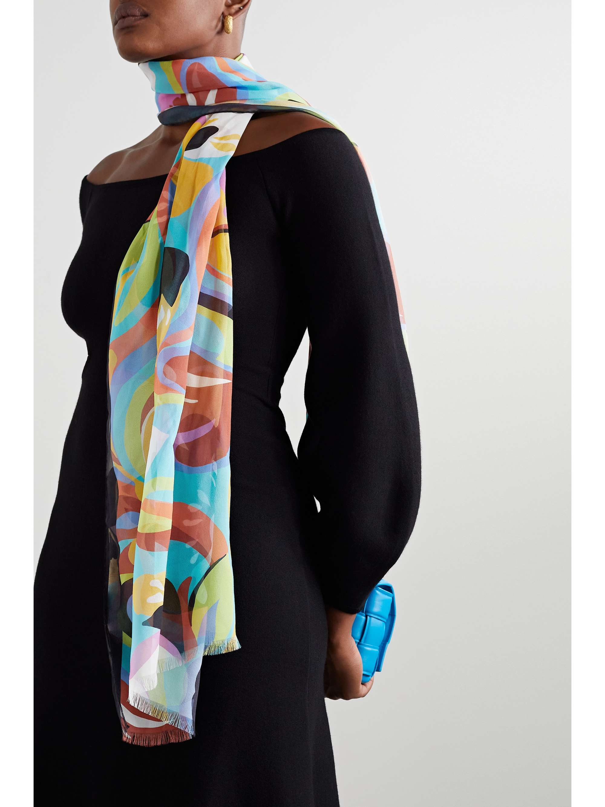 ETRO Fringed printed silk-georgette scarf