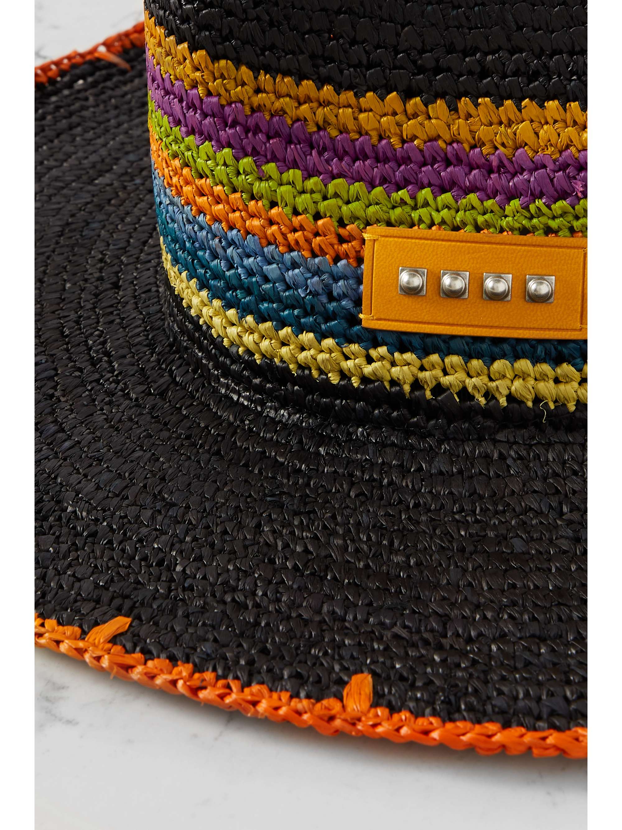 ETRO Embellished striped raffia hat