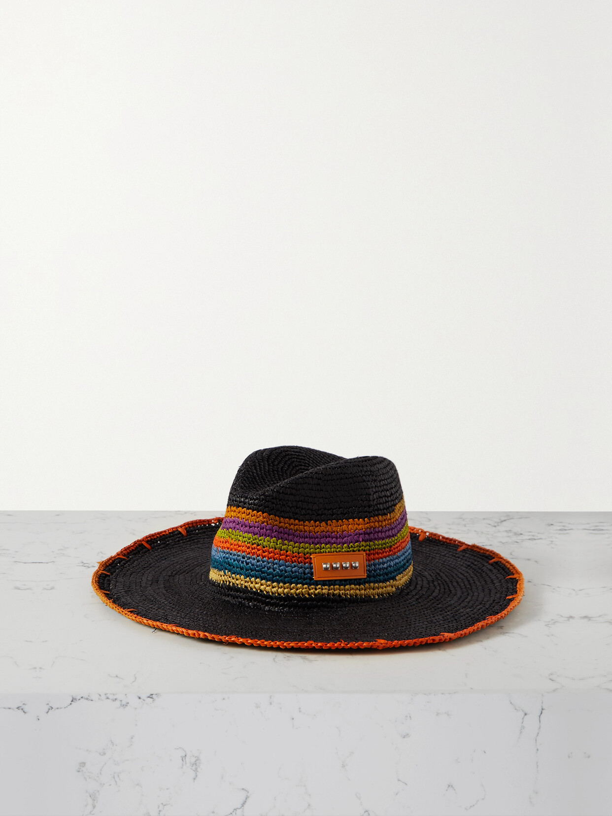 Etro - Embellished Striped Raffia Hat - Black