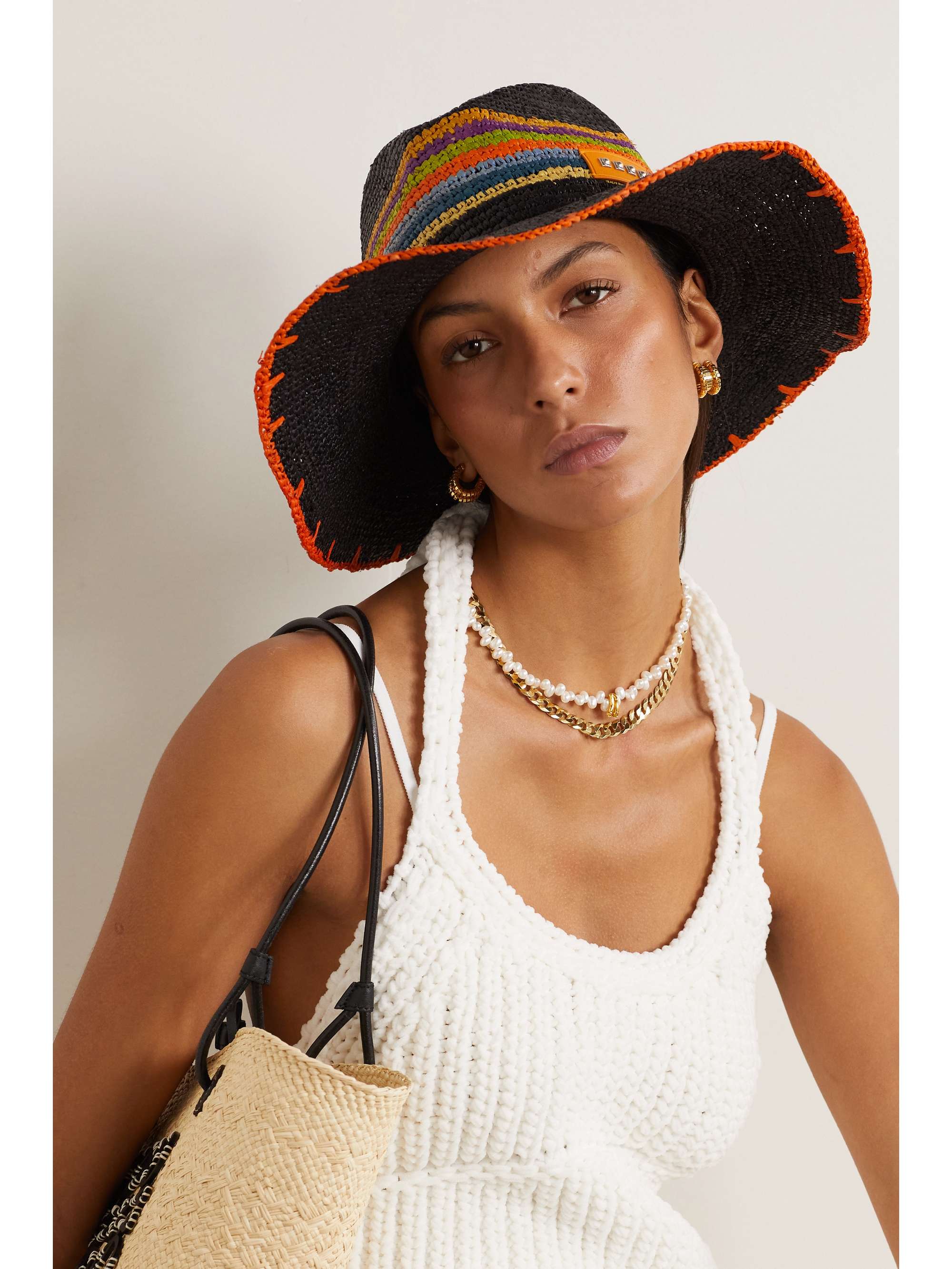 ETRO Embellished striped raffia hat