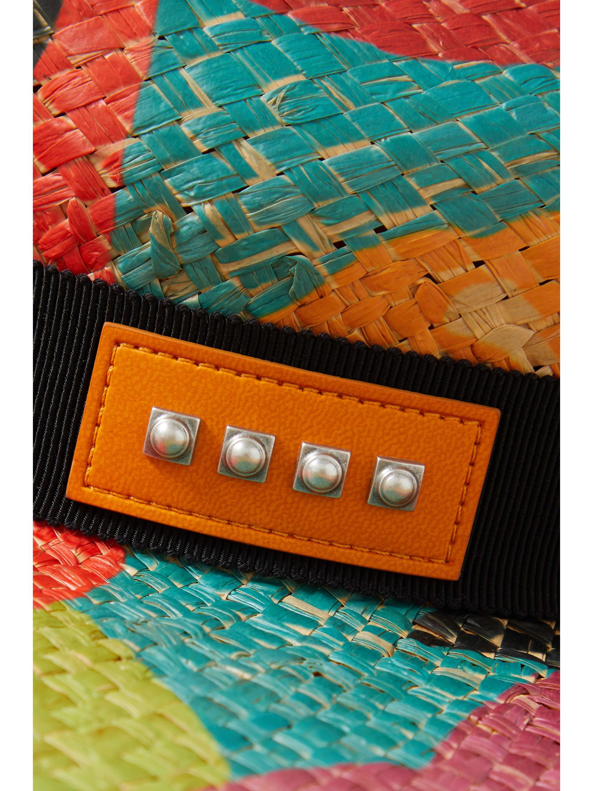 ETRO Leather and grosgrain-trimmed printed raffia sunhat