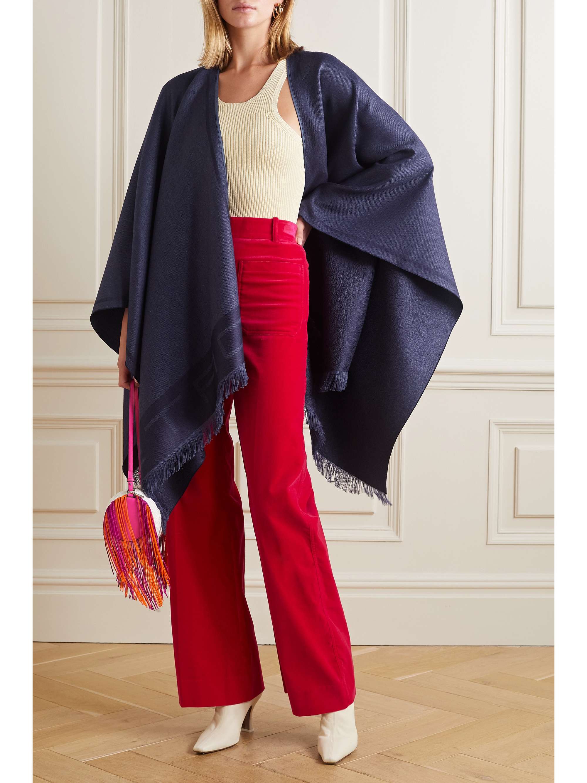 ETRO Reversible fringed silk and cashmere-blend jacquard wrap