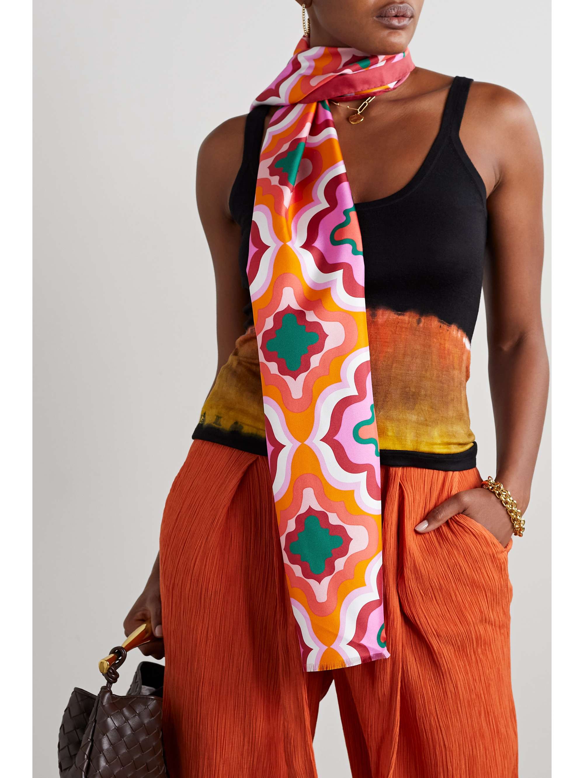 ETRO Fringed printed silk-twill scarf