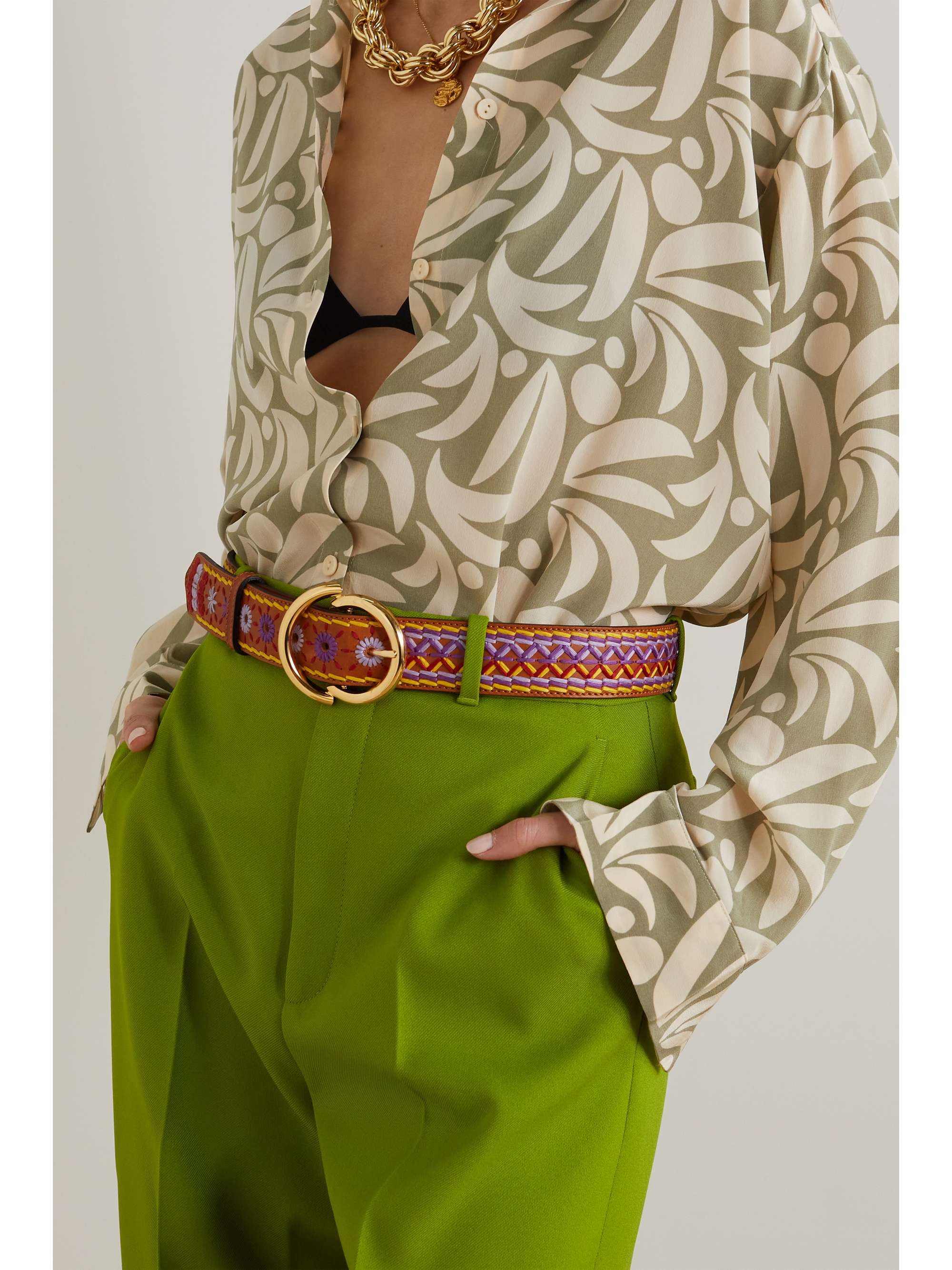 ETRO Embroidered leather belt