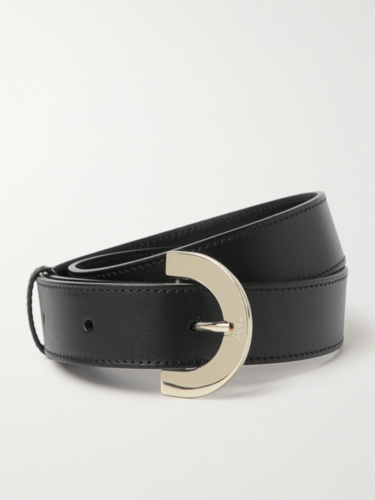 Shop Chloé C Leather Waist Belt In Black