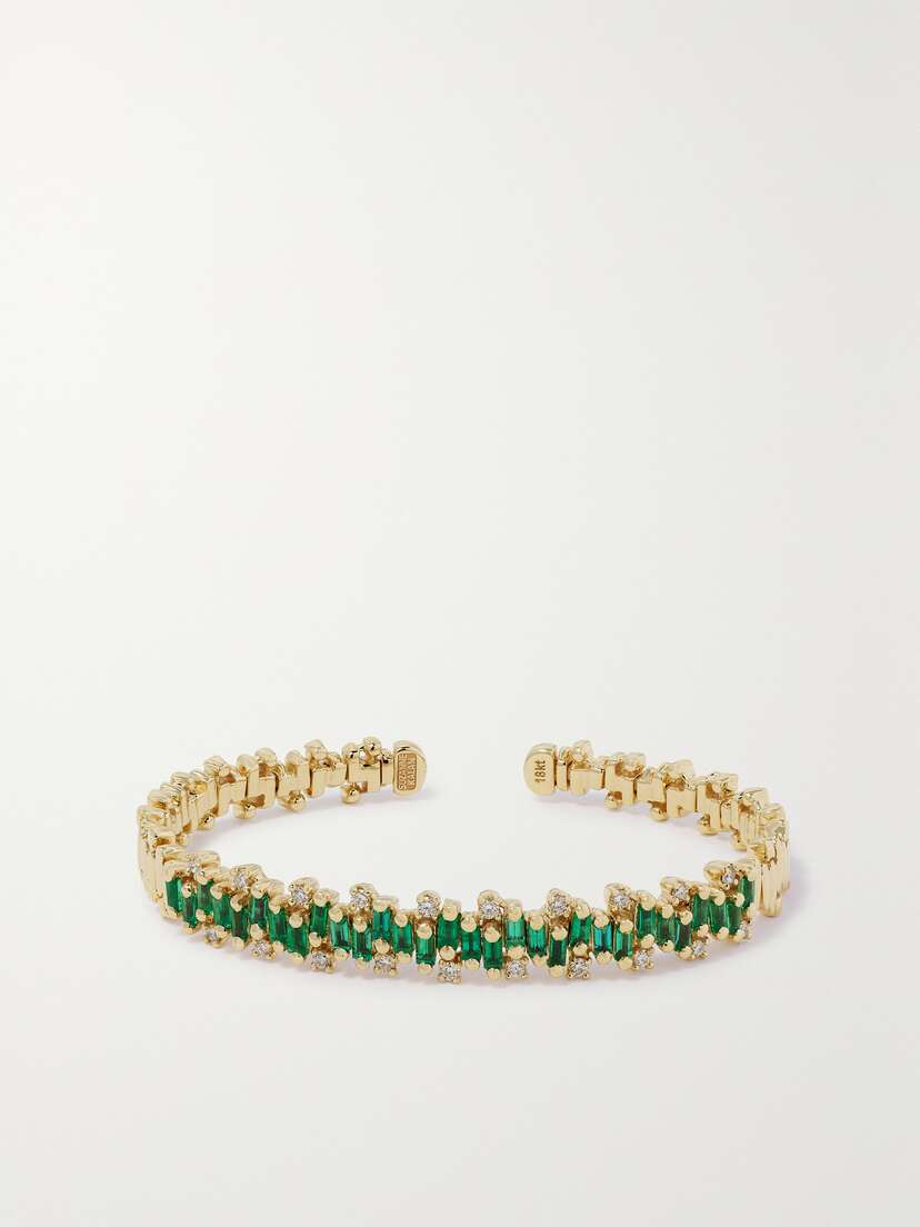 Suzanne Kalan 18-karat Gold, Emerald And Diamond Cuff