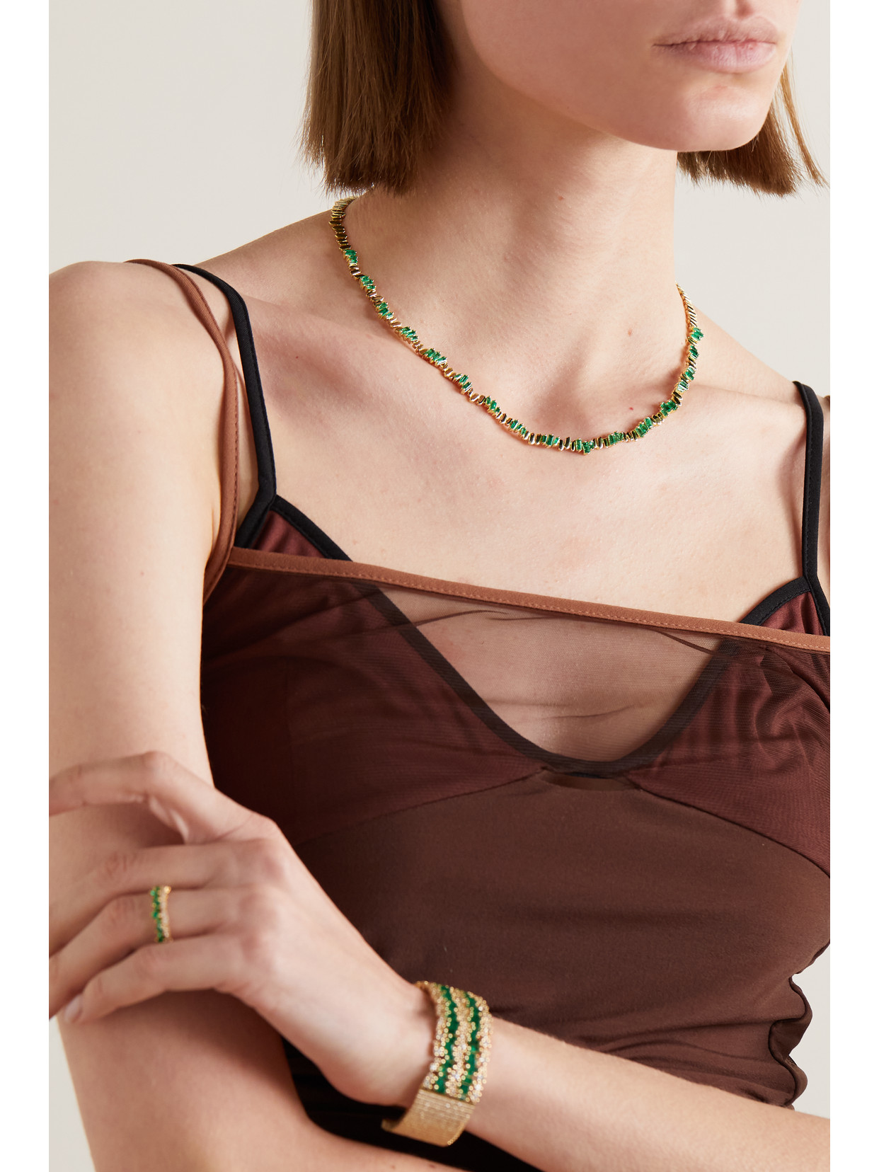 Shop Suzanne Kalan 18-karat Gold Emerald Tennis Necklace