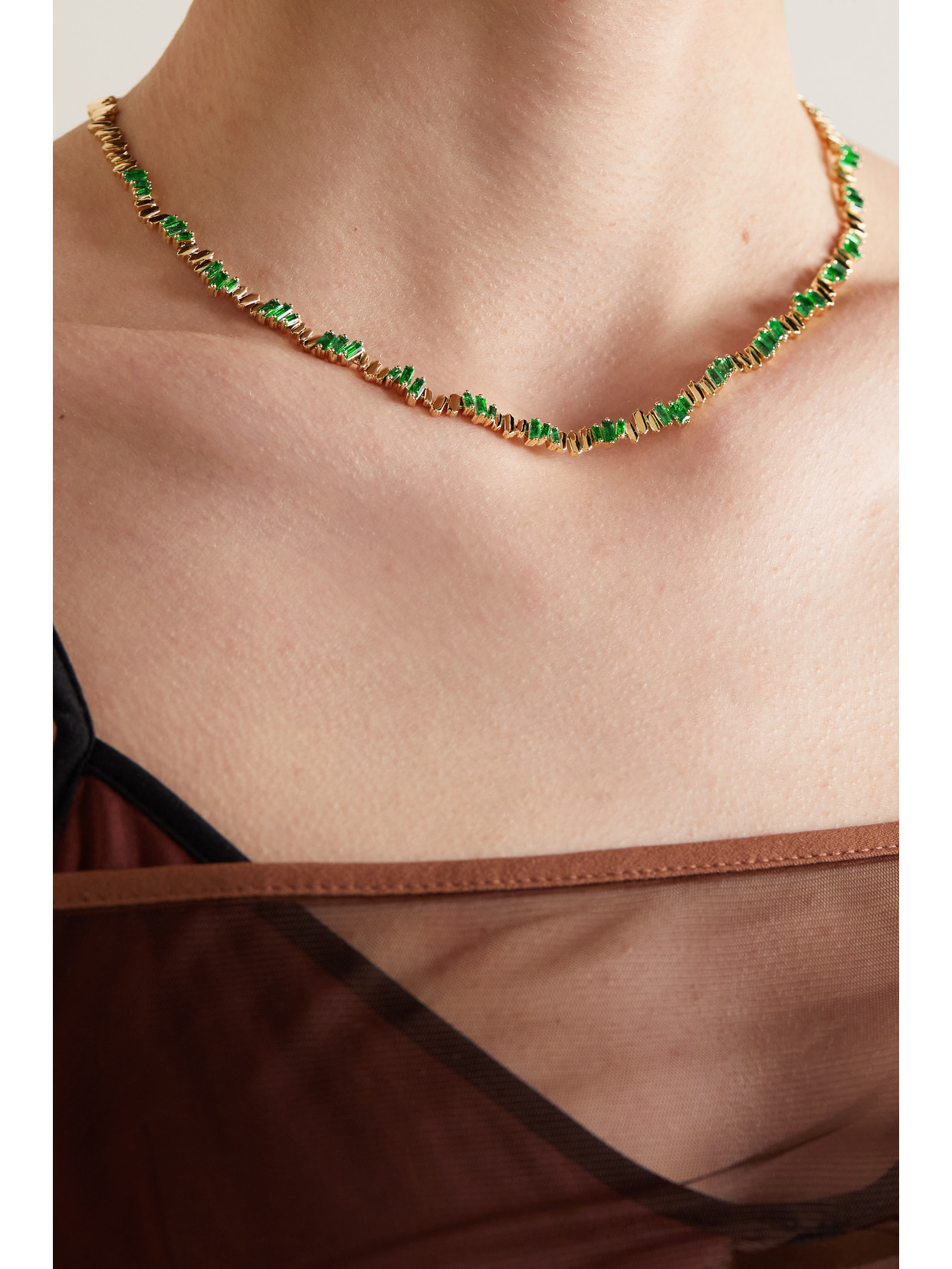 Shop Suzanne Kalan 18-karat Gold Emerald Tennis Necklace