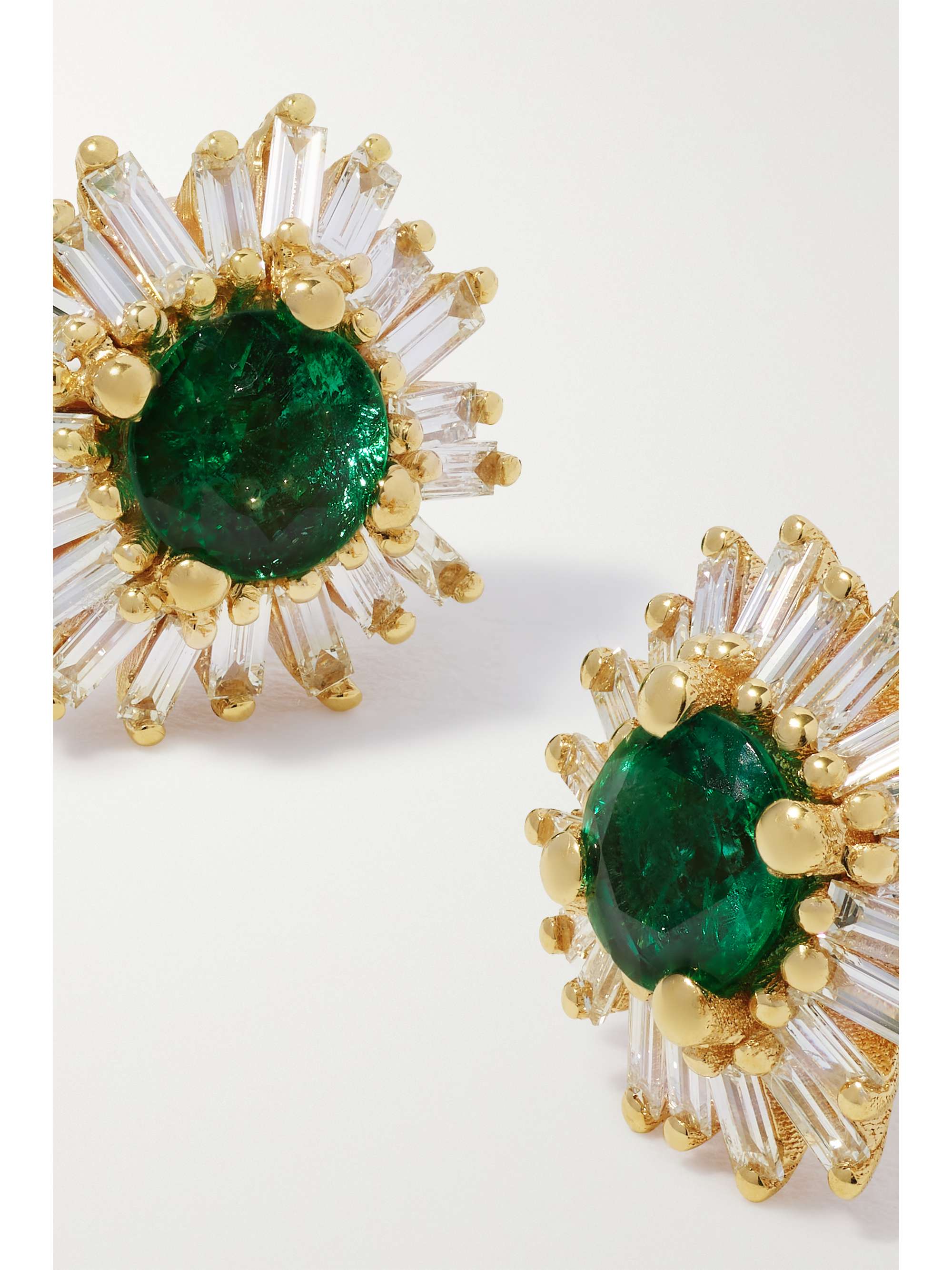 SUZANNE KALAN 18-karat gold, emerald and diamond earrings