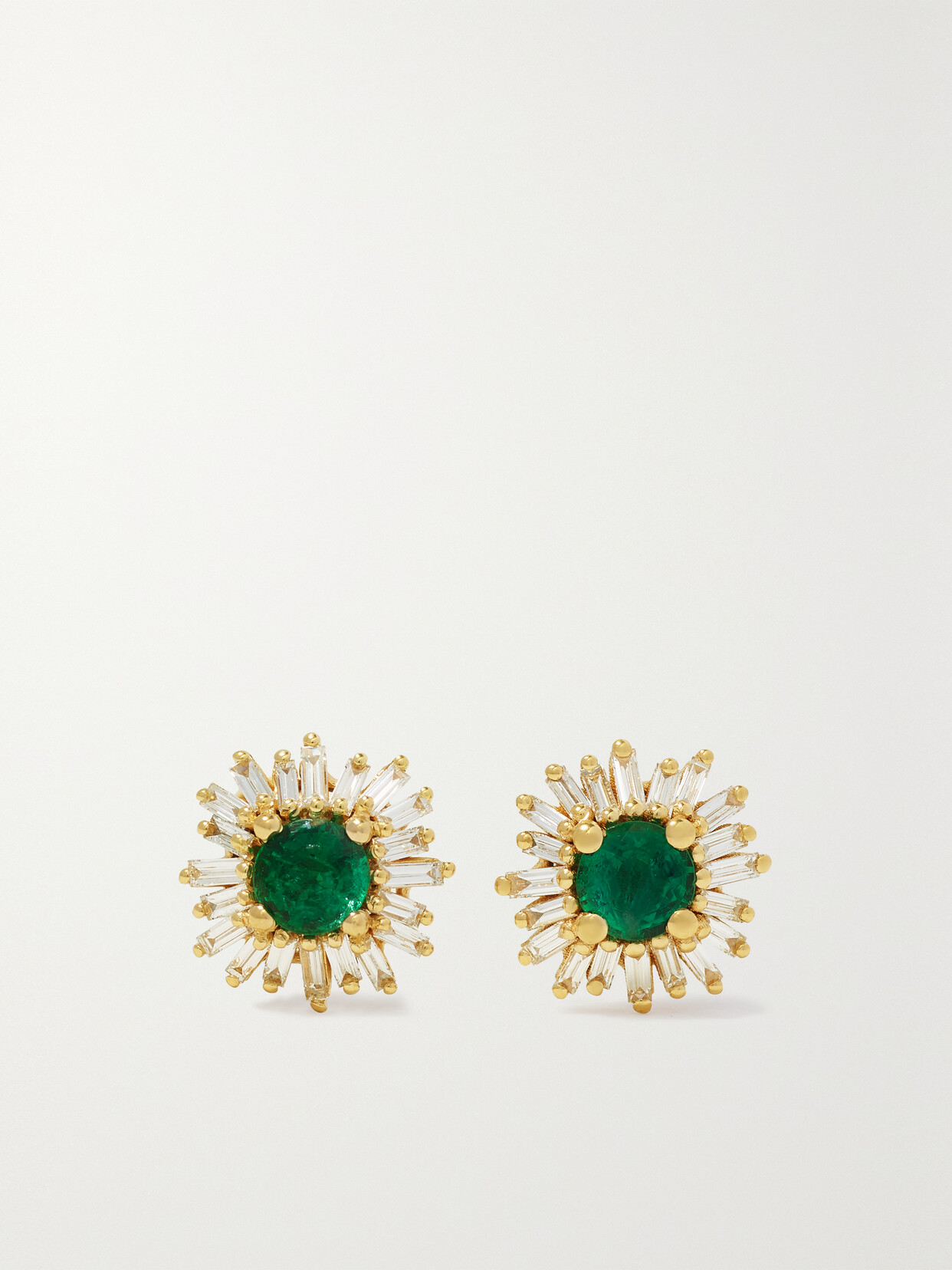 Suzanne Kalan 18-karat Gold, Emerald And Diamond Earrings