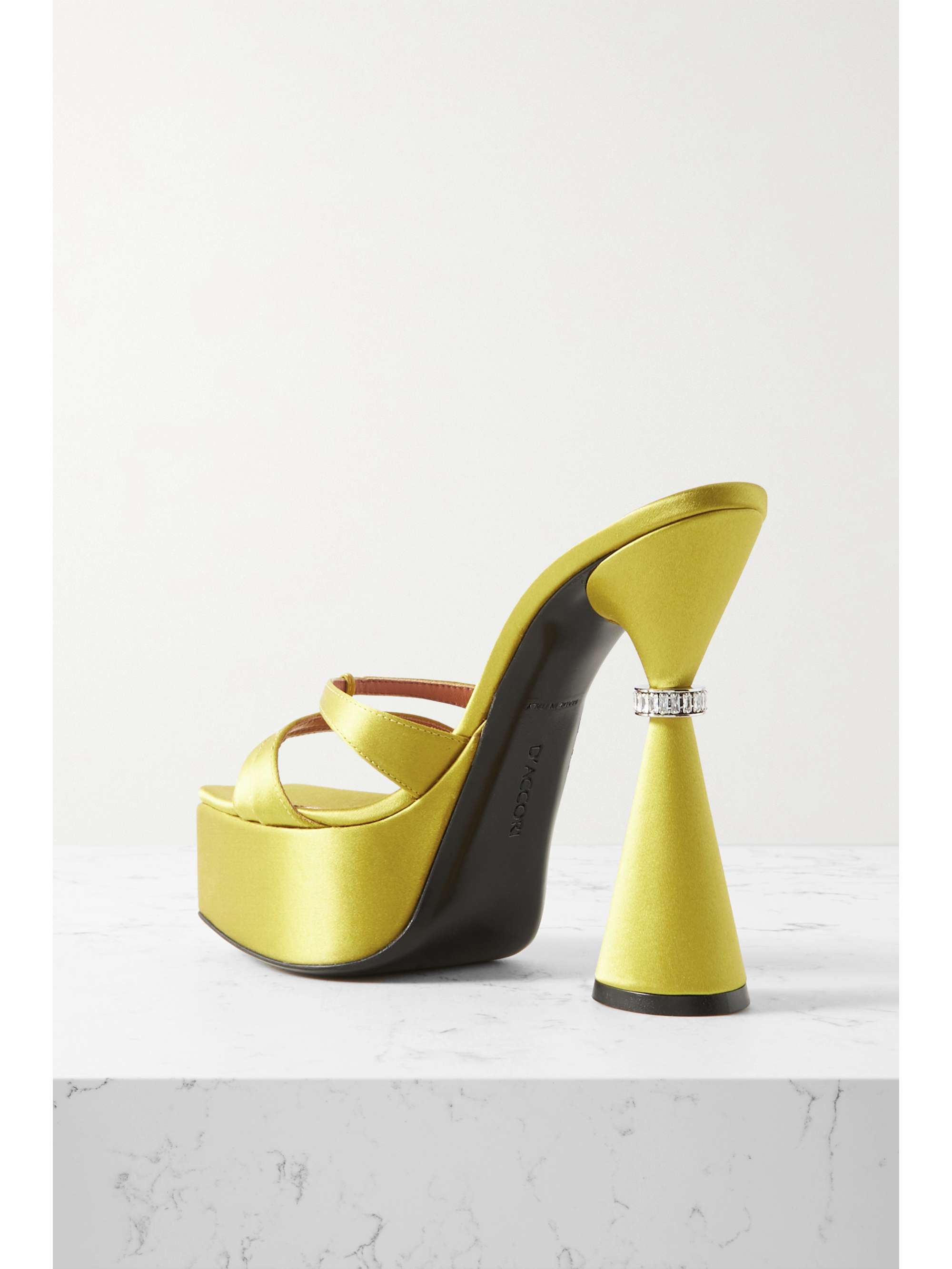 D'ACCORI Sienna leather-trimmed embellished satin platform mules