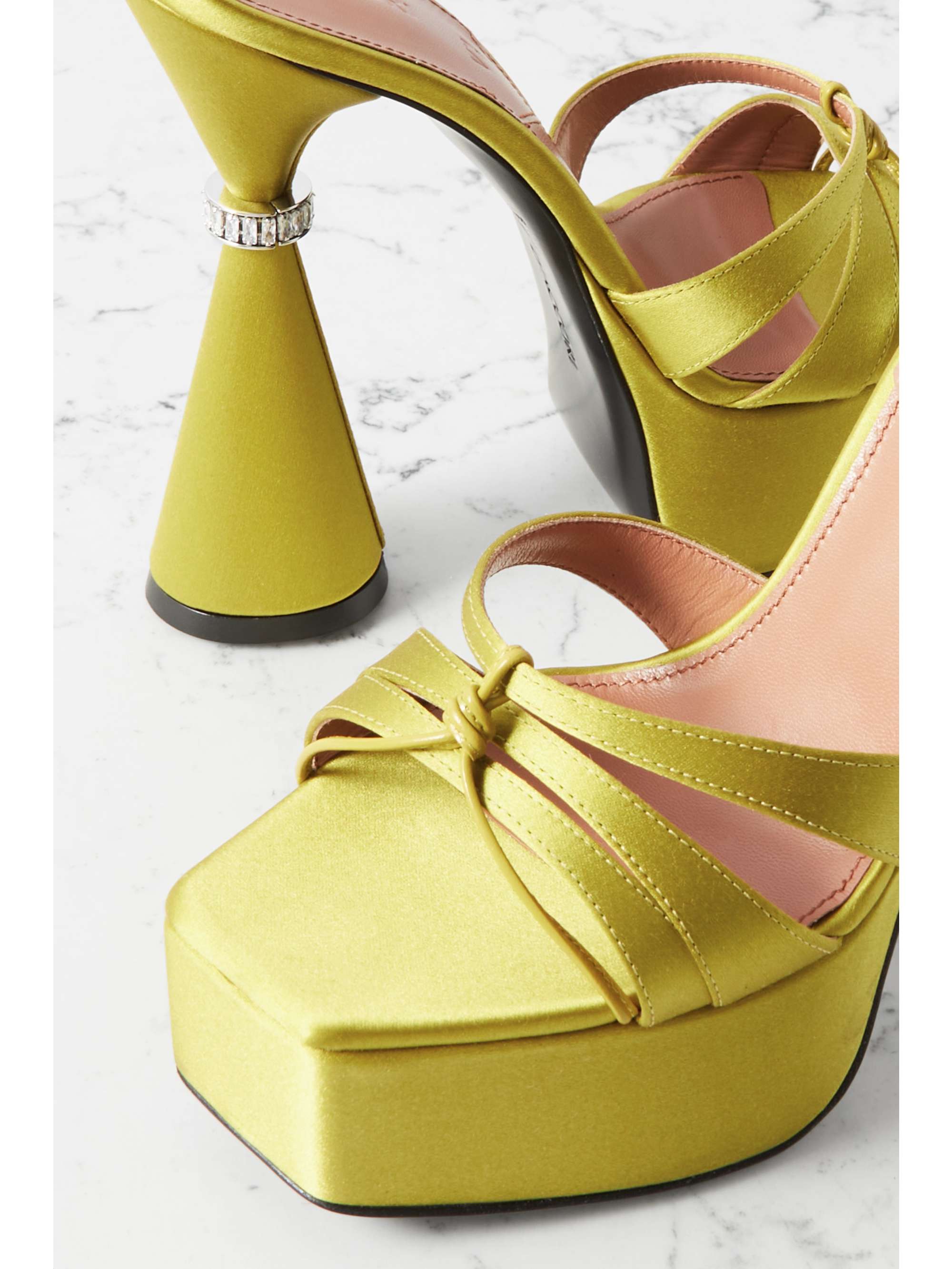 D'ACCORI Sienna leather-trimmed embellished satin platform mules