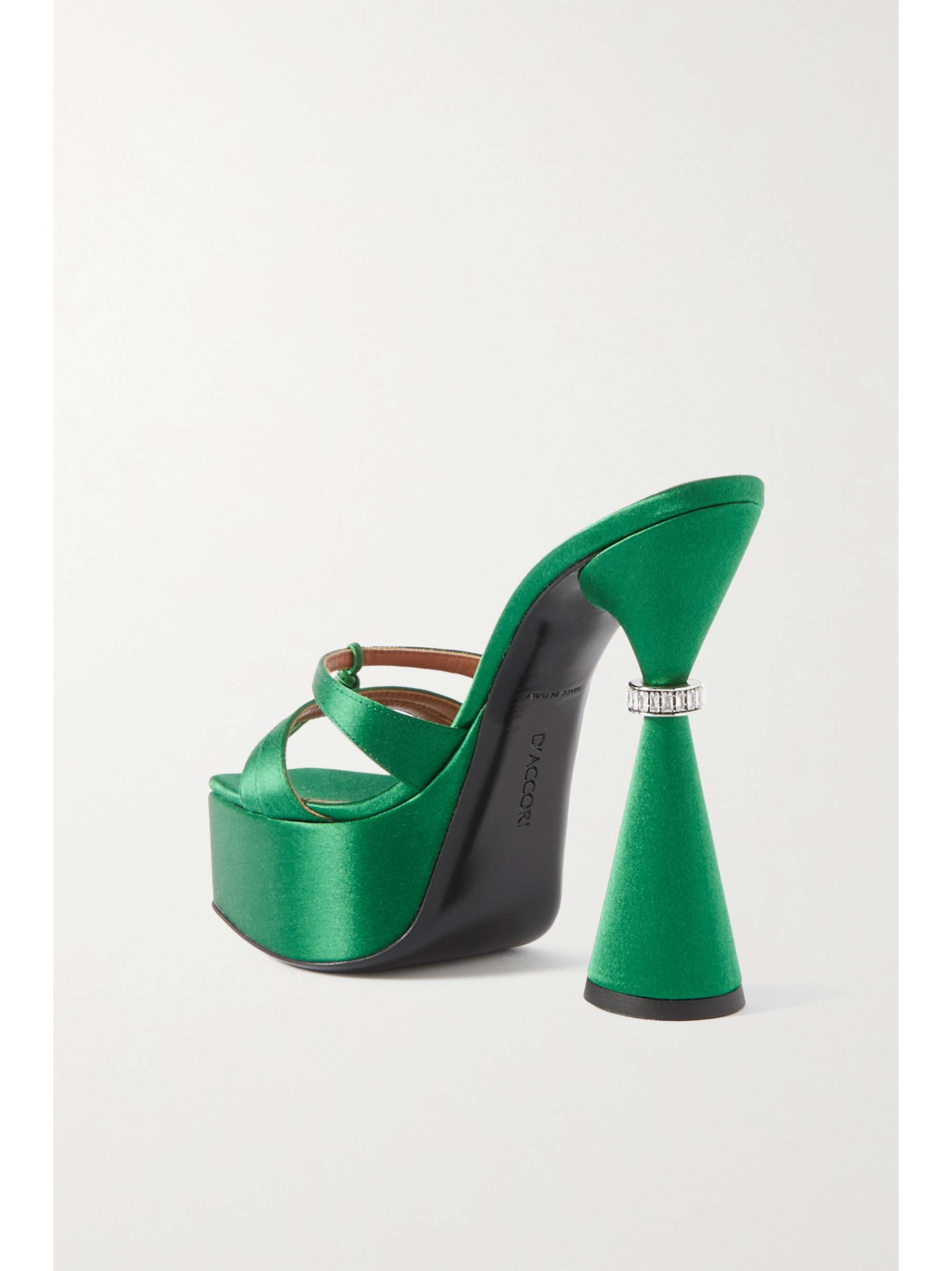 D'ACCORI Sienna leather-trimmed embellished satin platform mules