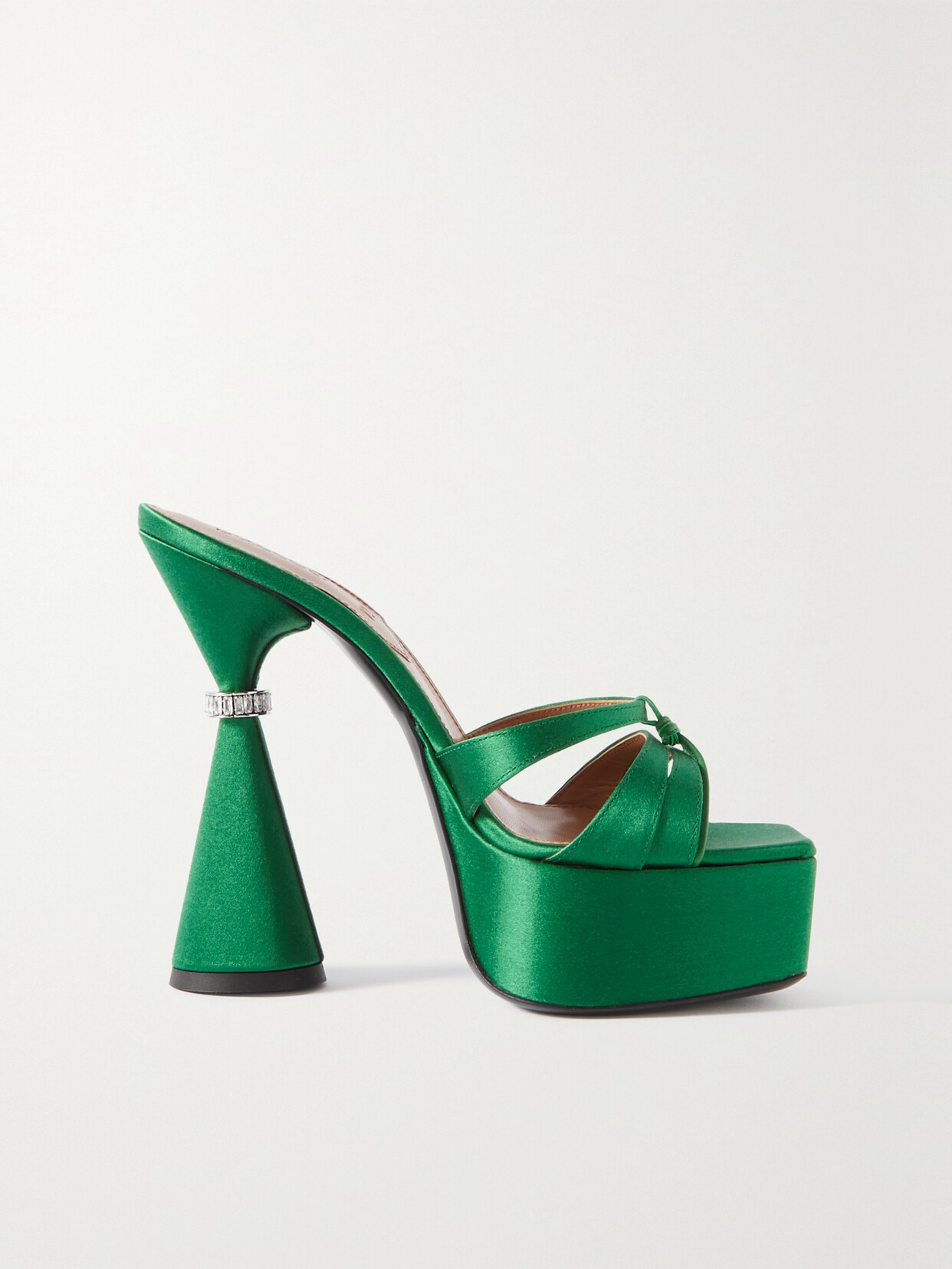D’Accori D'Accori - Sienna Leather-trimmed Embellished Satin Platform Mules - Green