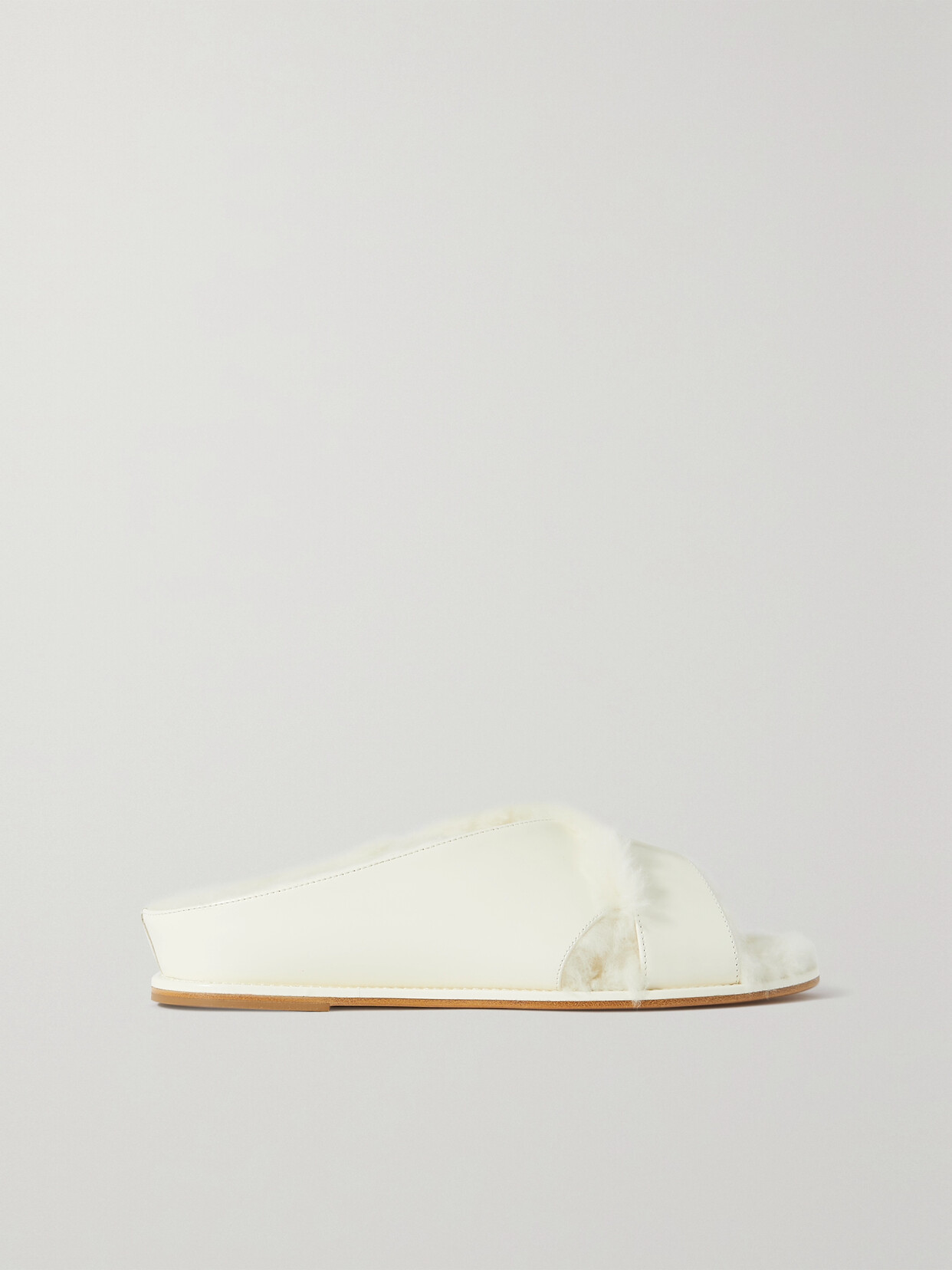 Gabriela Hearst Ellington Leather And Faux Fur Slides In Cream