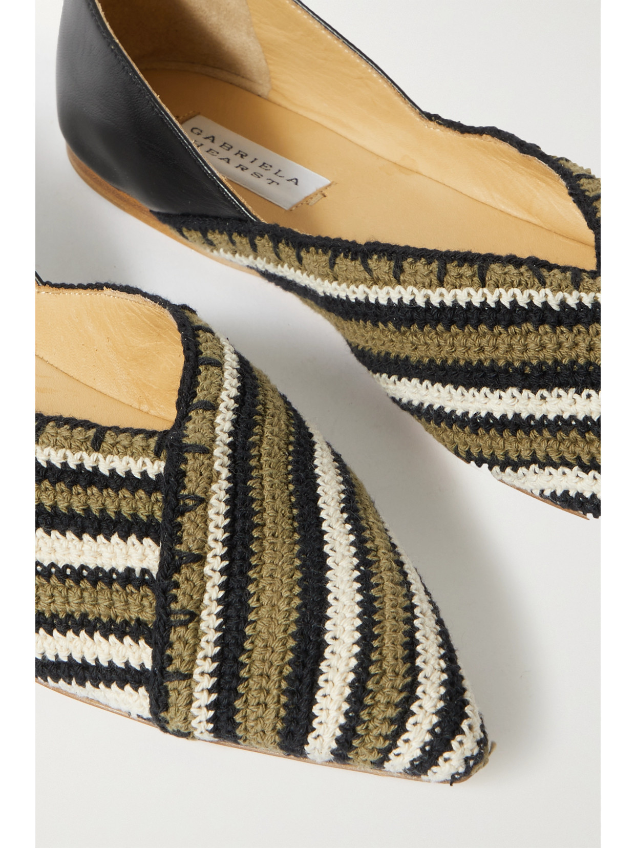 Artis Crochet-Knit And Leather Point-Toe Flats