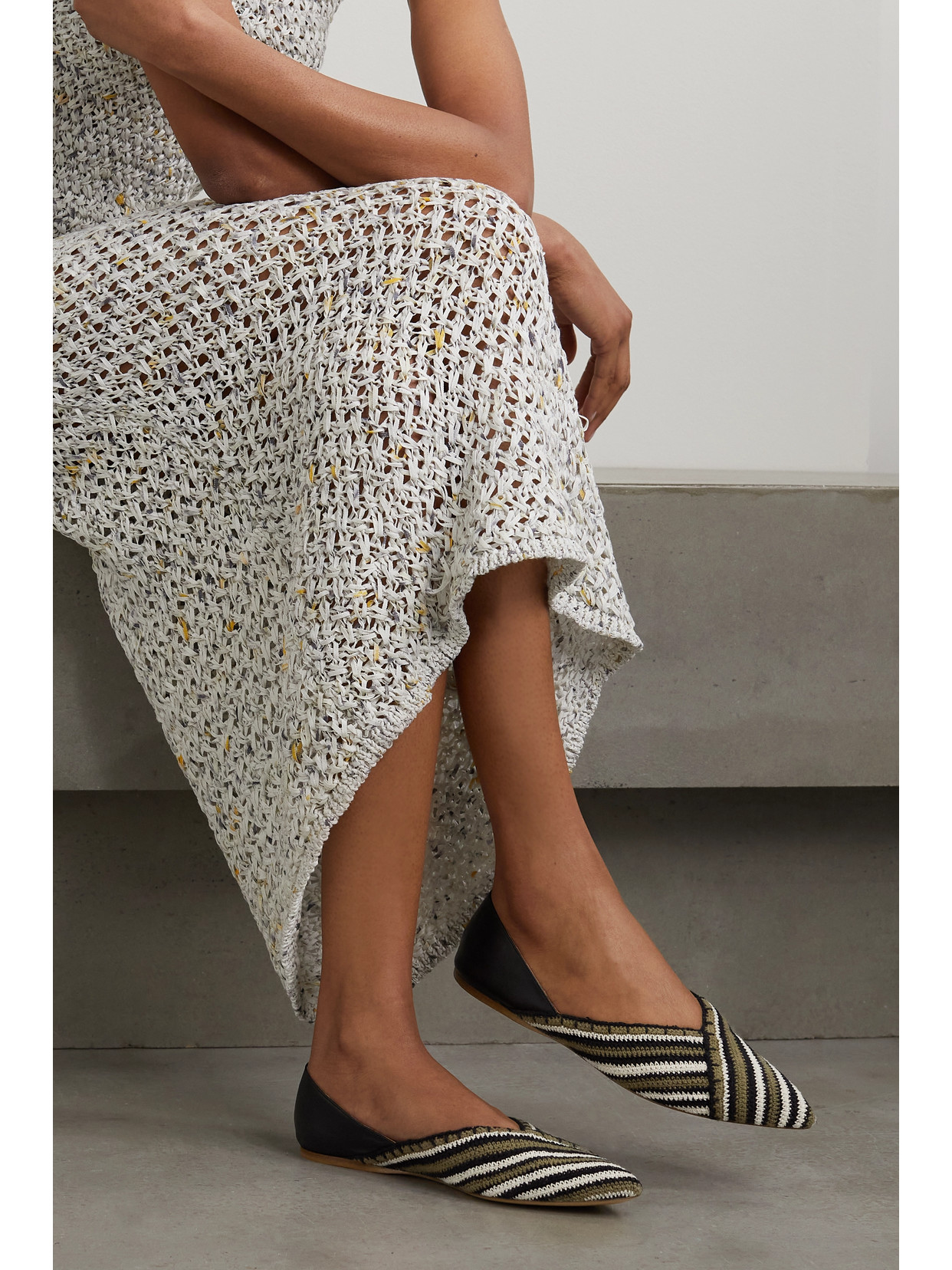 Artis Crochet-Knit And Leather Point-Toe Flats