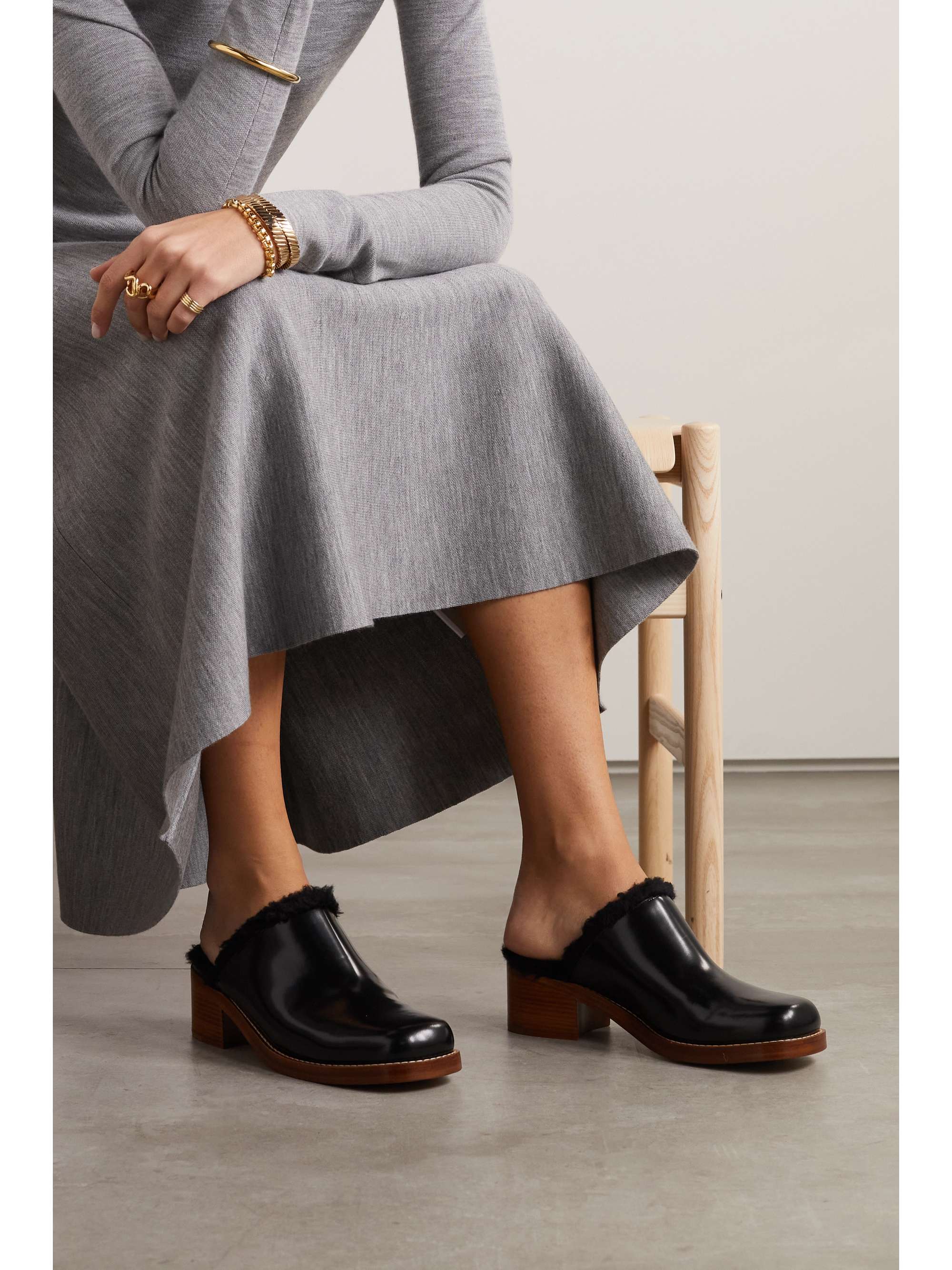 GABRIELA HEARST Armin faux fur-lined glossed-leather mules