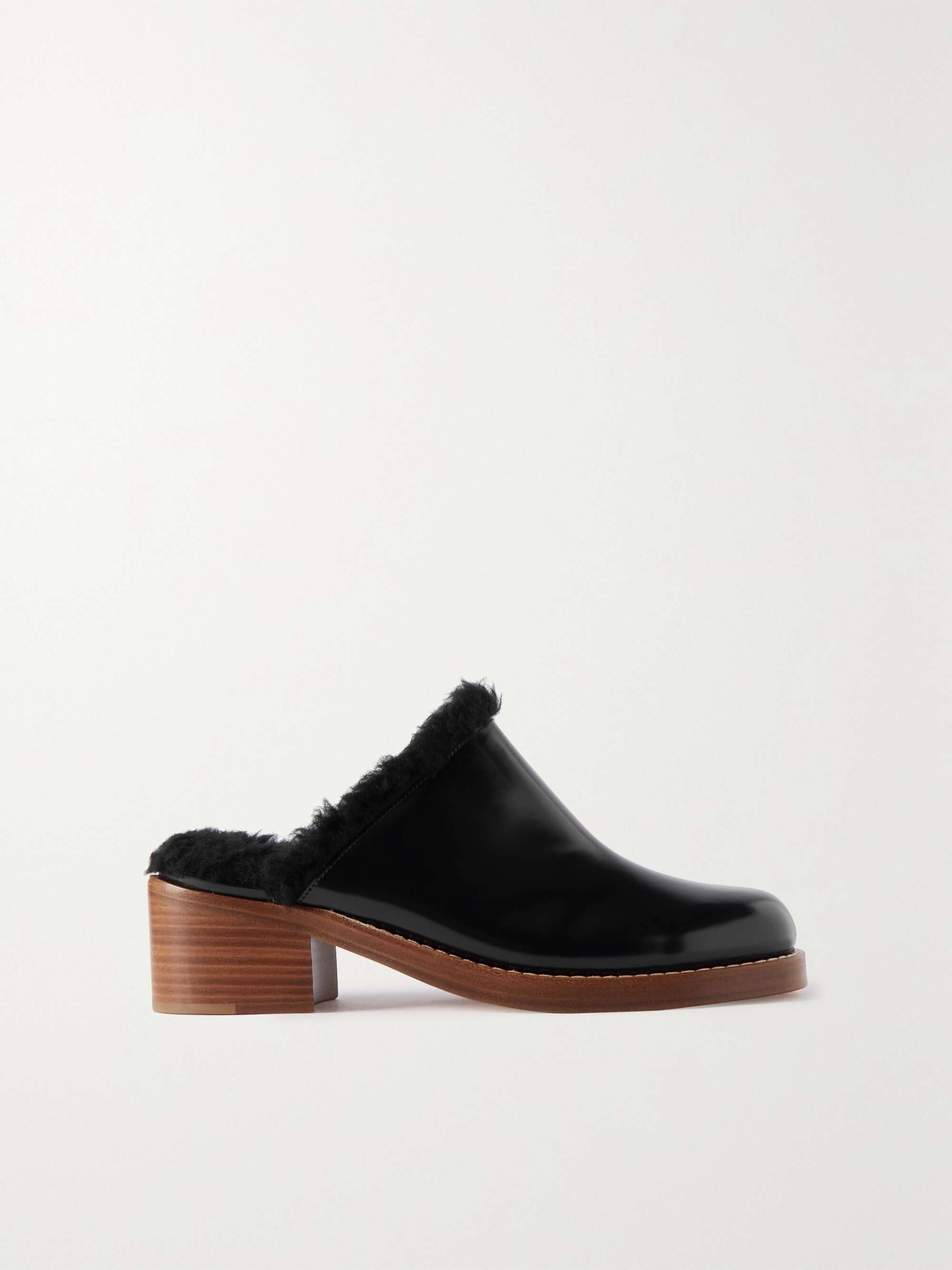 GABRIELA HEARST Armin faux fur-lined glossed-leather mules