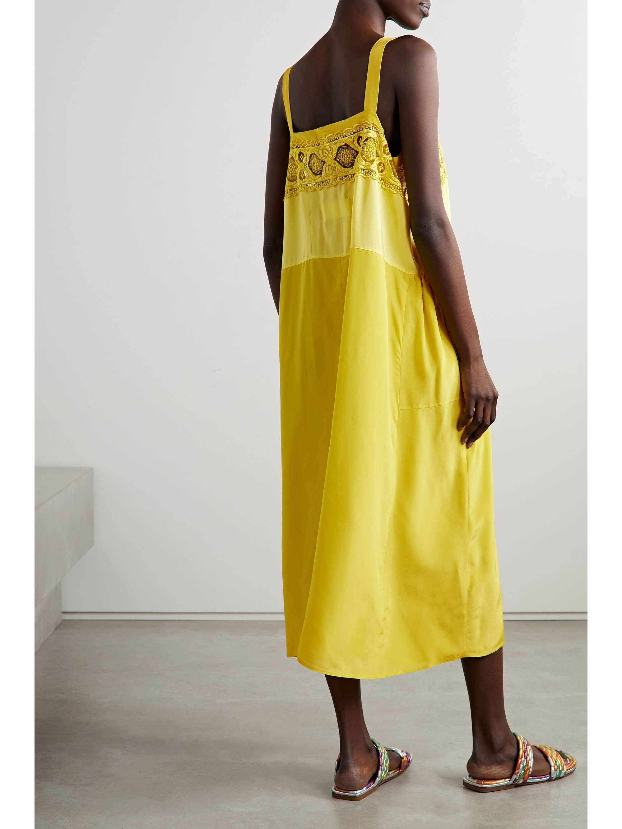 MAISON MARGIELA Lace-trimmed charmeuse midi dress