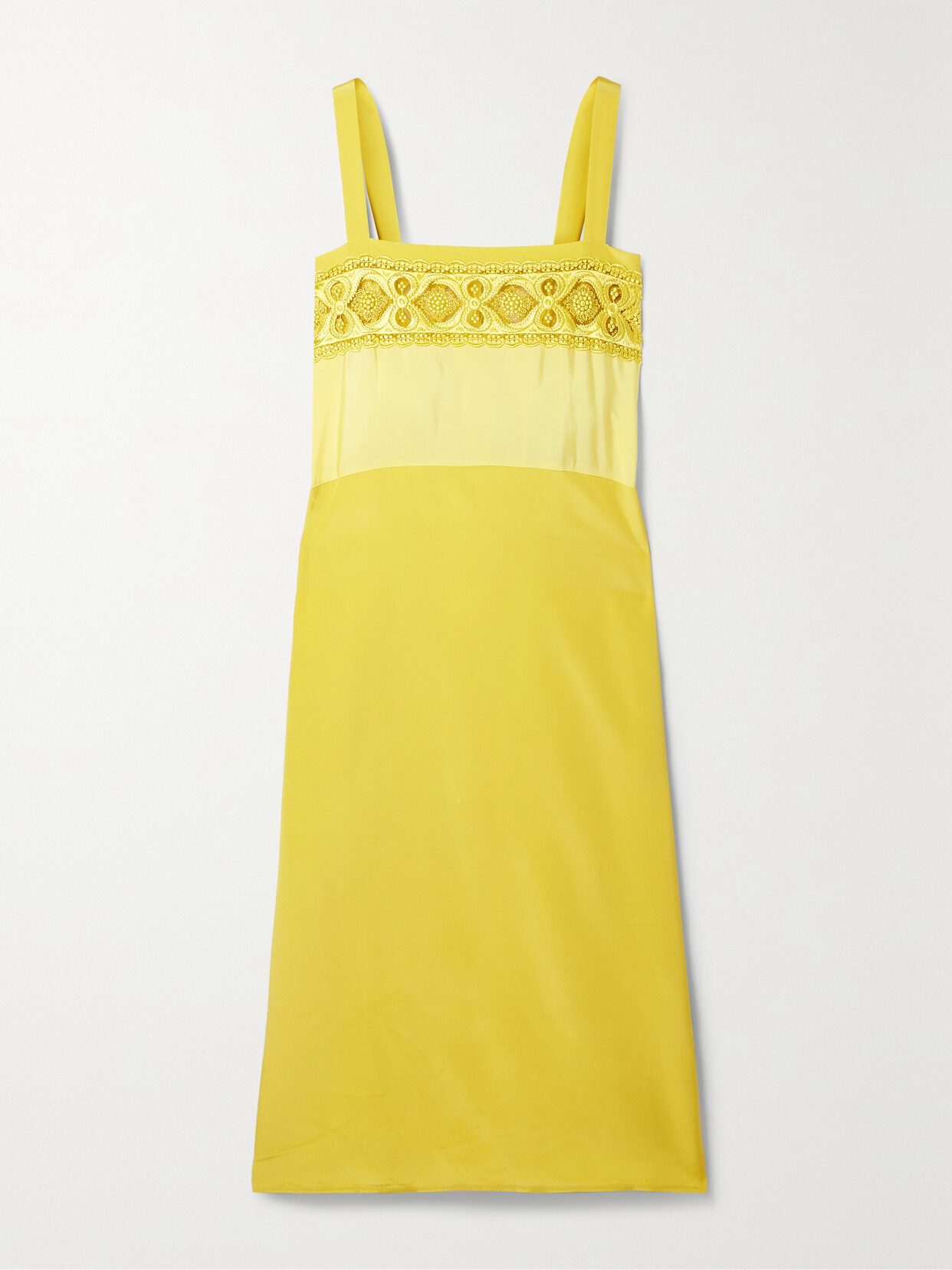 Maison Margiela - Lace-trimmed Charmeuse Midi Dress - Yellow