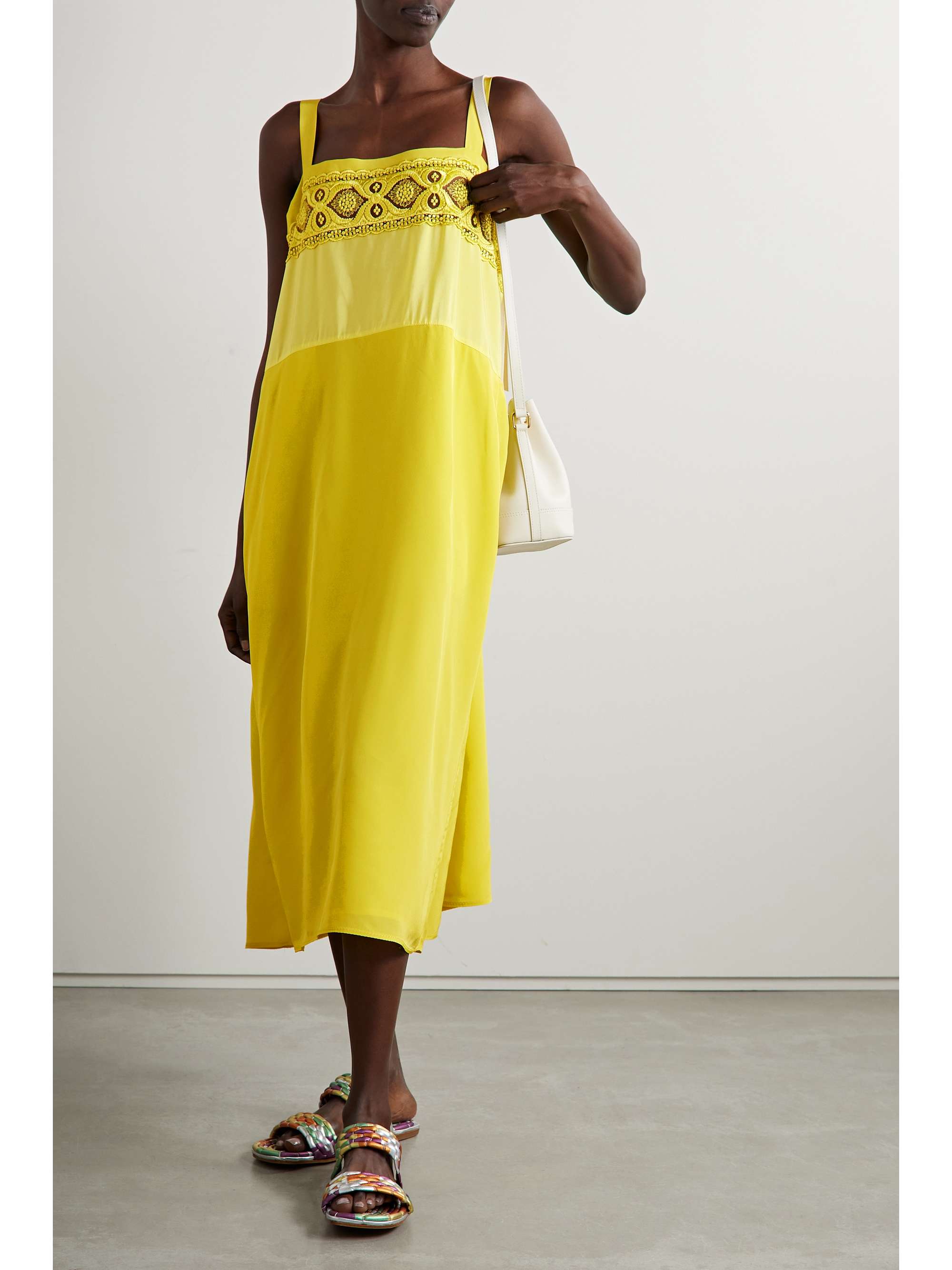 MAISON MARGIELA Lace-trimmed charmeuse midi dress