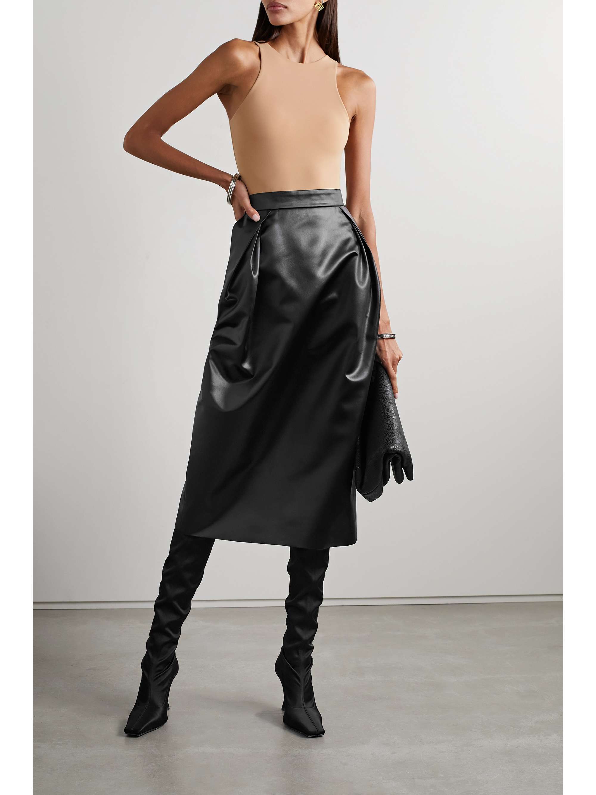 MAISON MARGIELA Pleated duchesse-satin midi skirt
