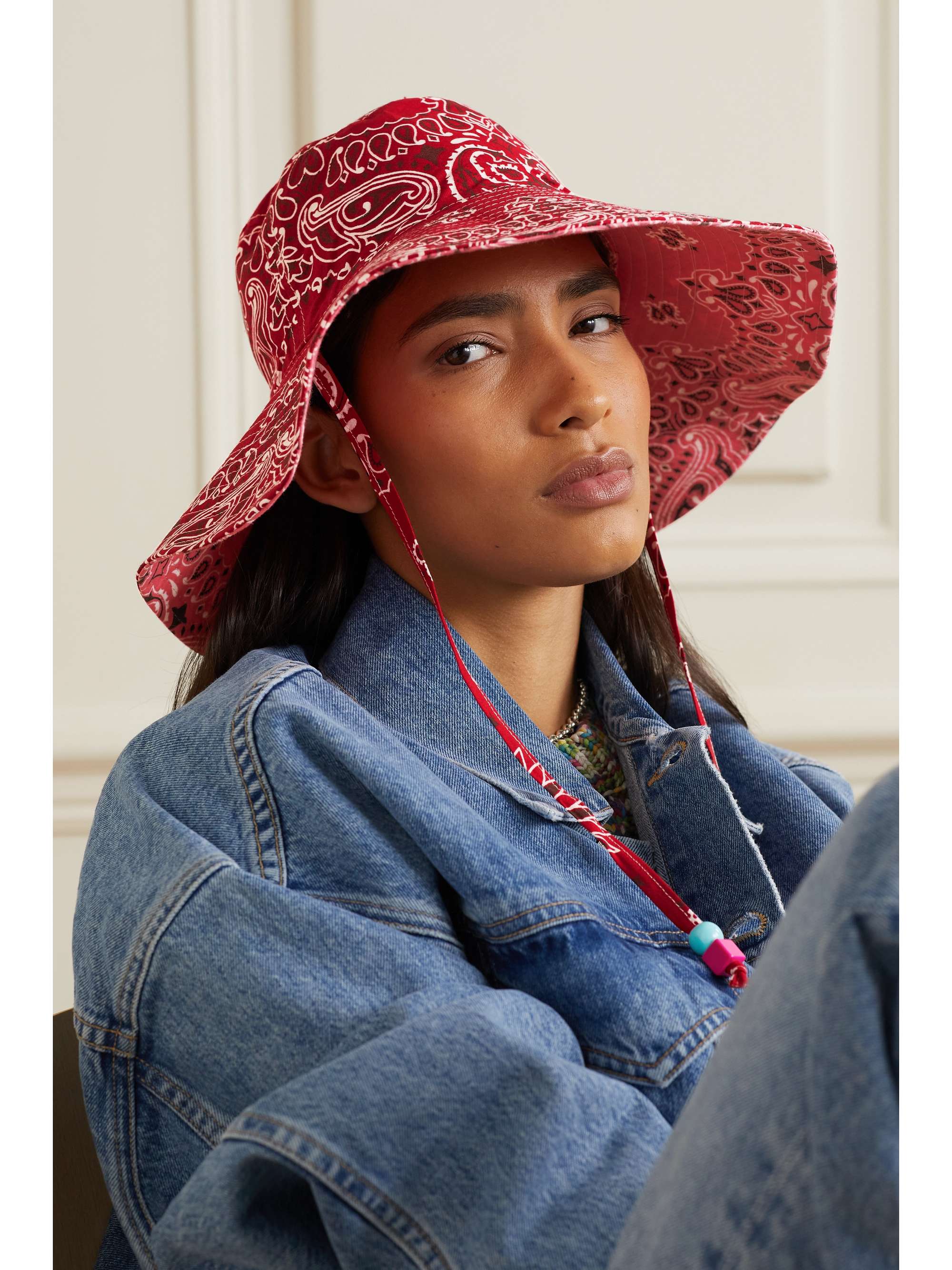 CALL IT BY YOUR NAME Capeline bead-embellished paisley-print cotton bucket hat