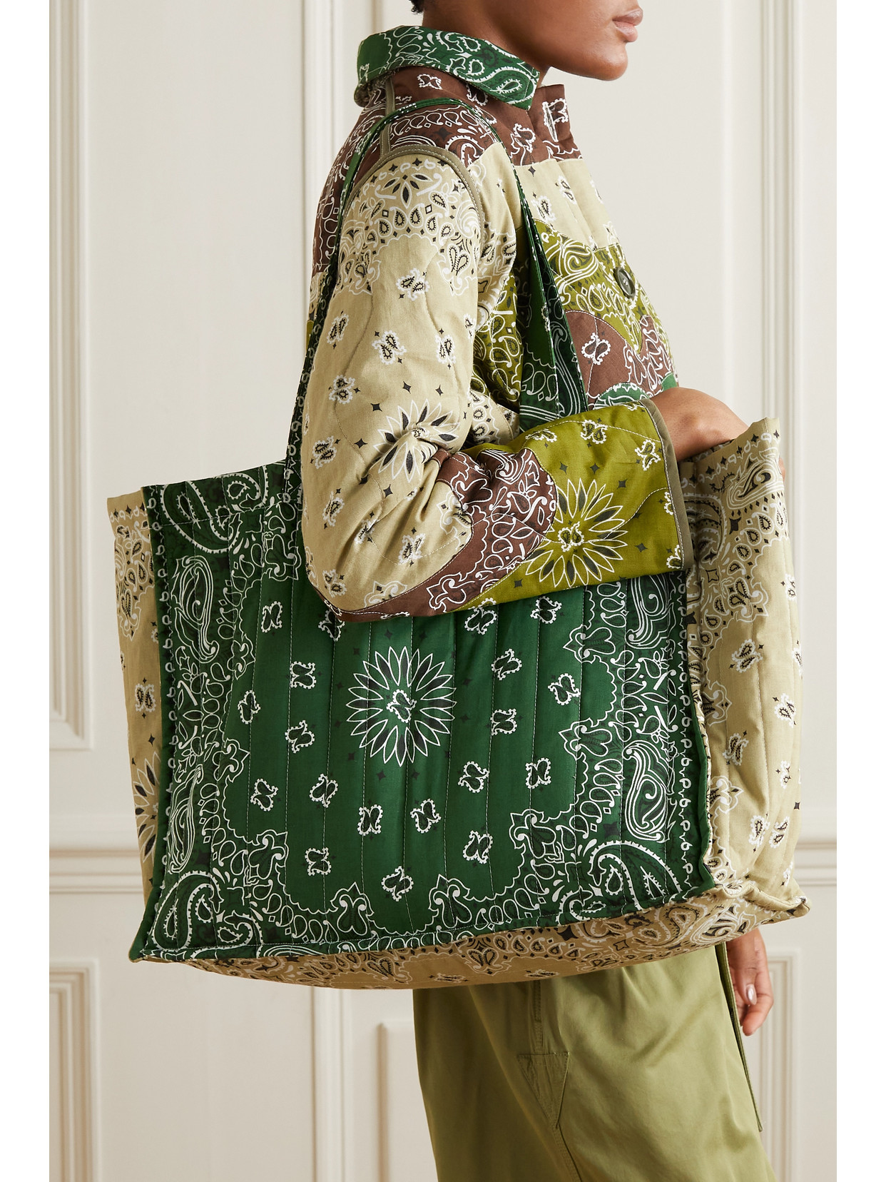 Shop Call It By Your Name Maxi Cabas Reversible Paisley-print Cotton-poplin Tote In Green