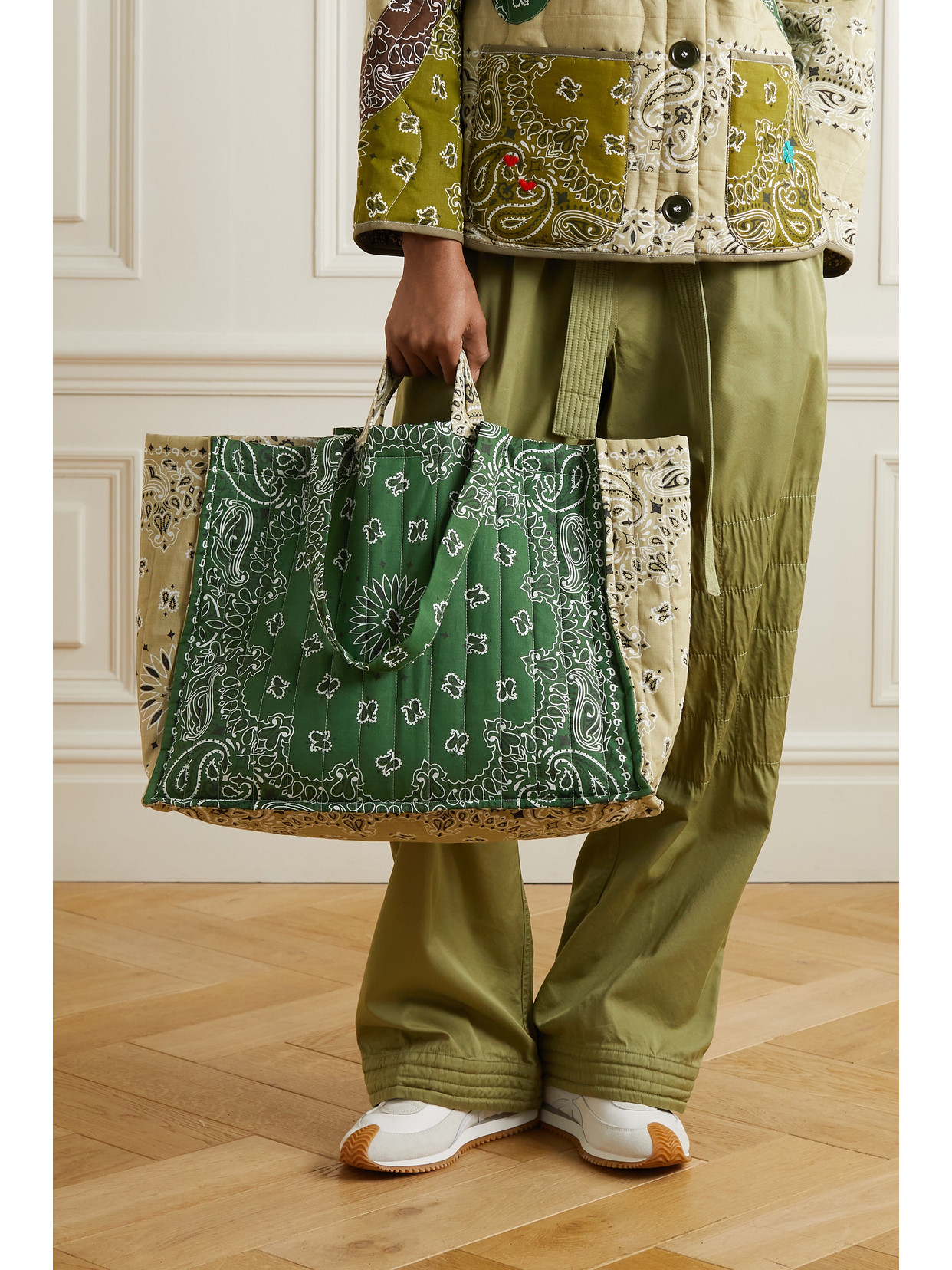 Shop Call It By Your Name Maxi Cabas Reversible Paisley-print Cotton-poplin Tote In Green