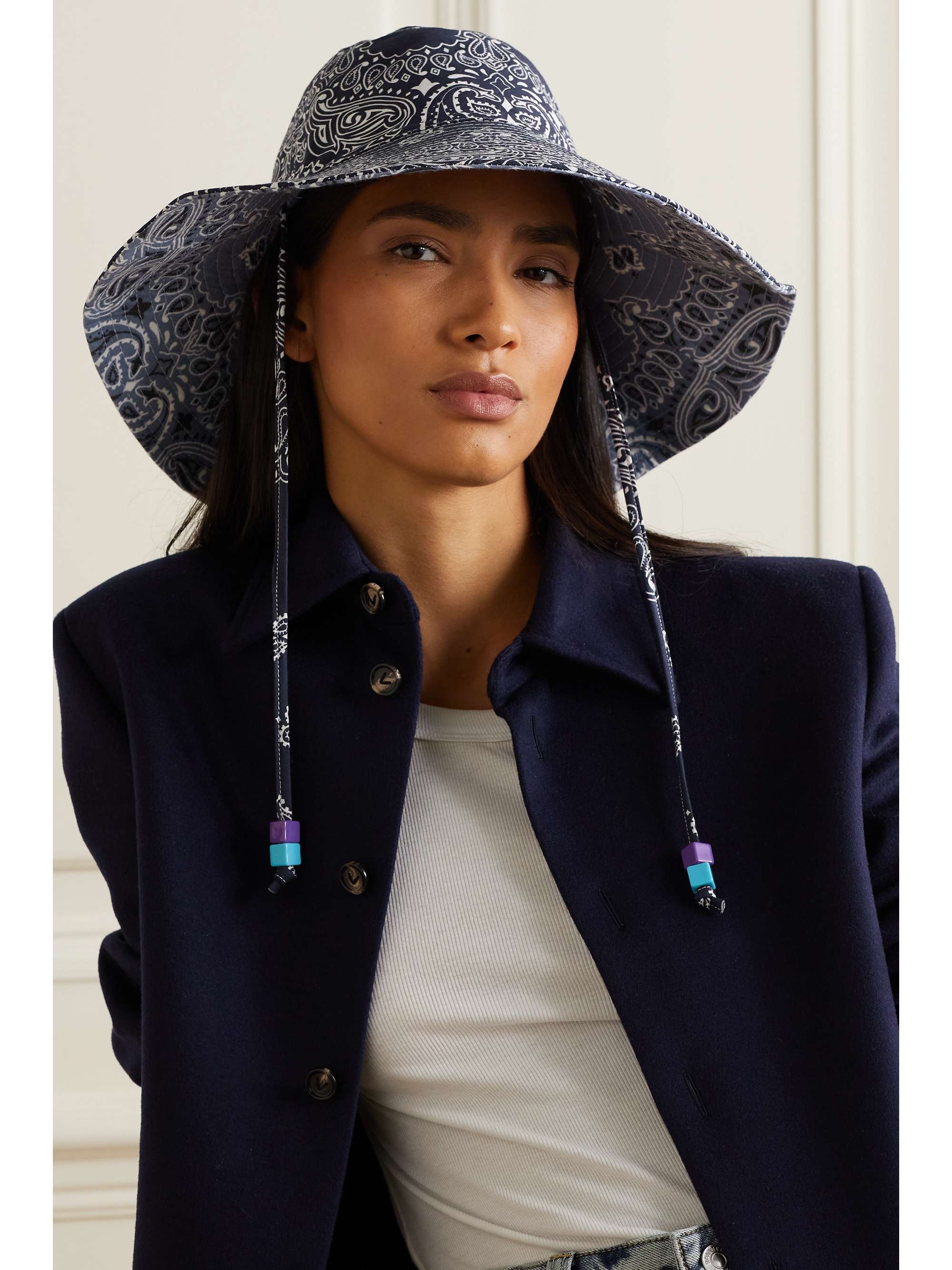 CALL IT BY YOUR NAME Capeline bead-embellished paisley-print cotton bucket hat