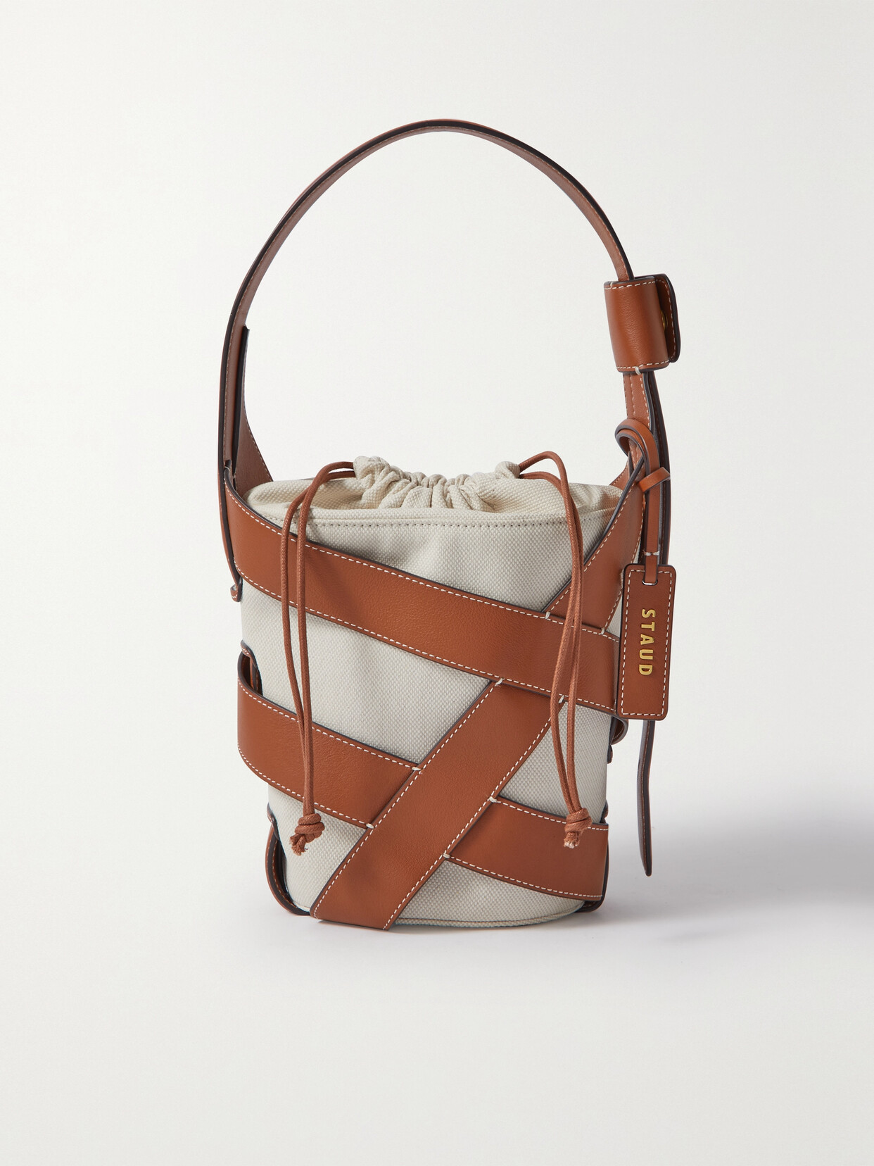 STAUD - Hive Canvas And Leather Bucket Bag - Cream