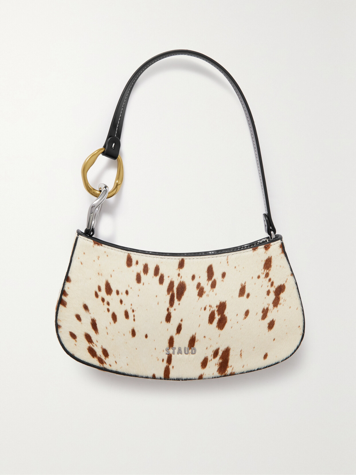 STAUD - Ollie Leather-trimmed Animal-print Calf Hair Shoulder Bag - Off-white