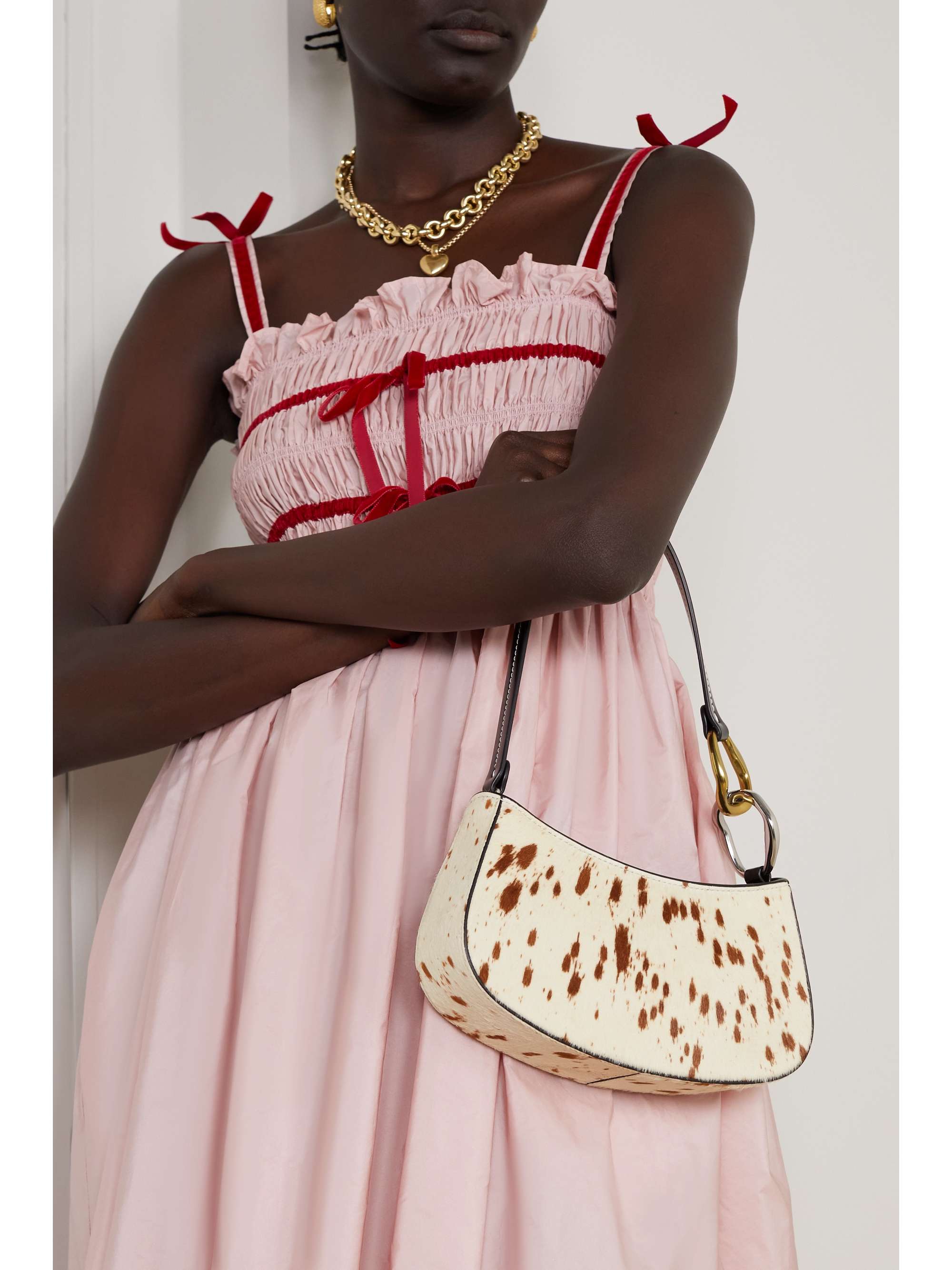 STAUD Ollie leathertrimmed animalprint calf hair shoulder bag NETA