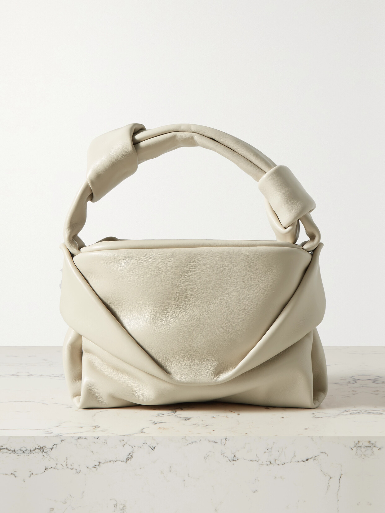 STAUD - Kiss Gathered Leather Shoulder Bag - Cream