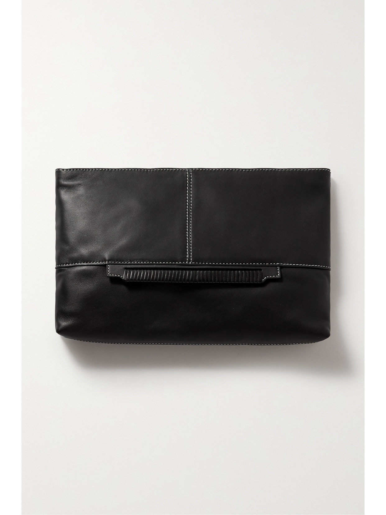 STAUD - Leo Topstitched Leather Clutch - Black