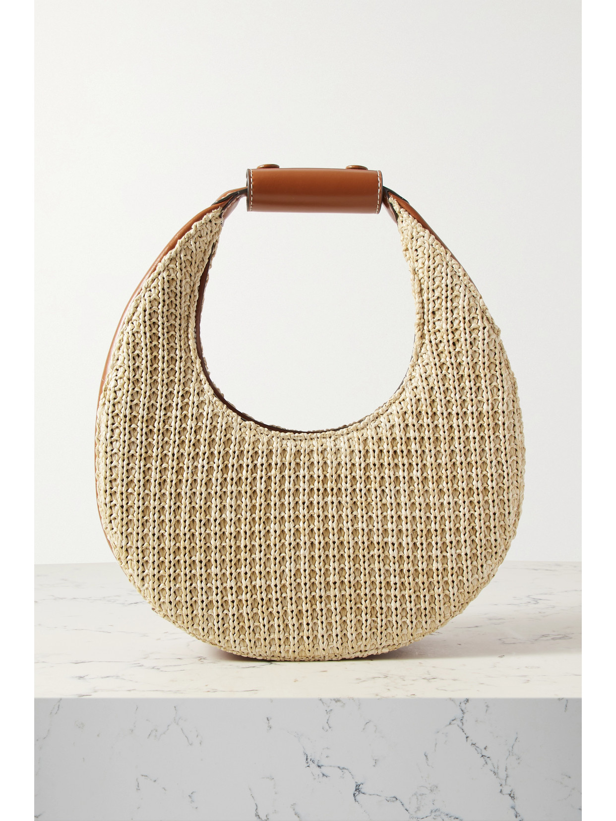 STAUD - Moon Mini Leather-trimmed Raffia Tote - Neutrals