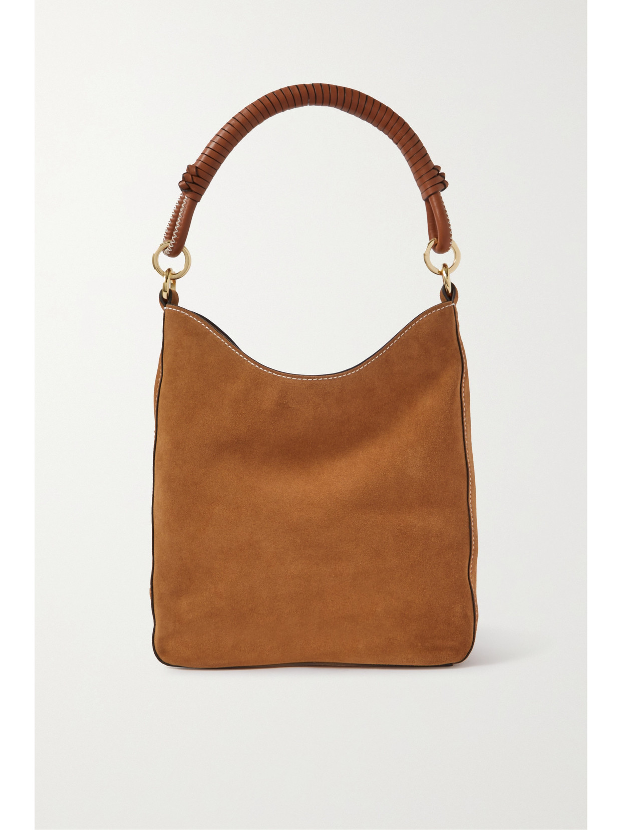 STAUD - Mel Leather-trimmed Suede Shoulder Bag - Brown