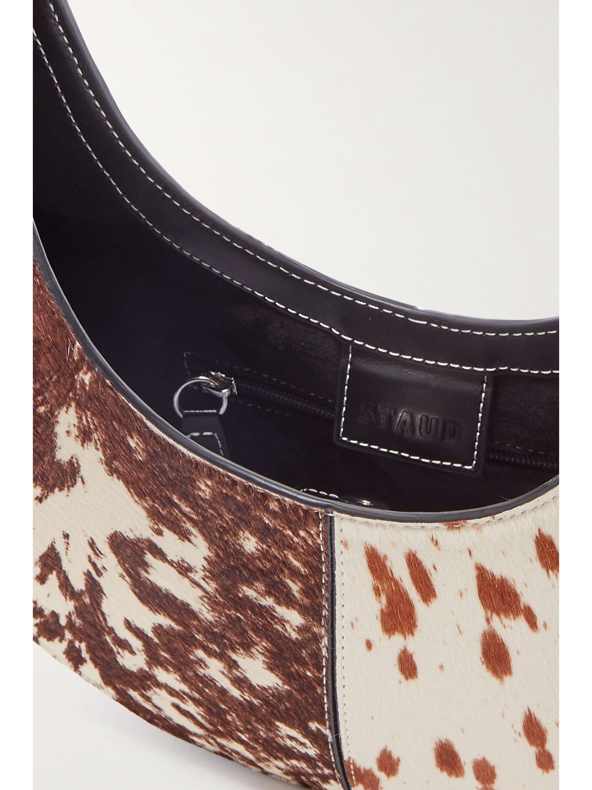 STAUD Moon Split Tote aus Kalbshaar mit Animal-Print und Lederbesätzen