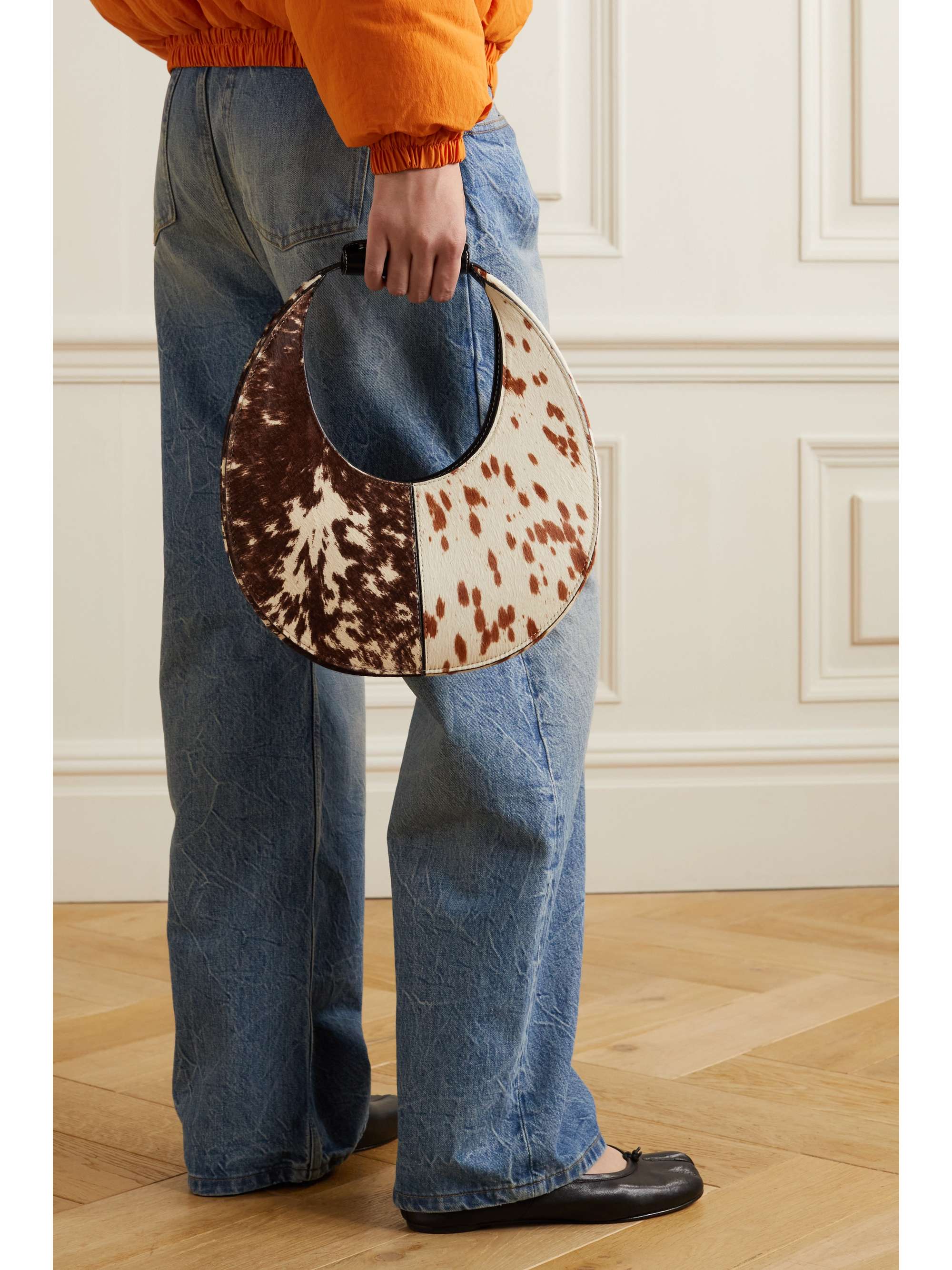 STAUD Moon Split Tote aus Kalbshaar mit Animal-Print und Lederbesätzen