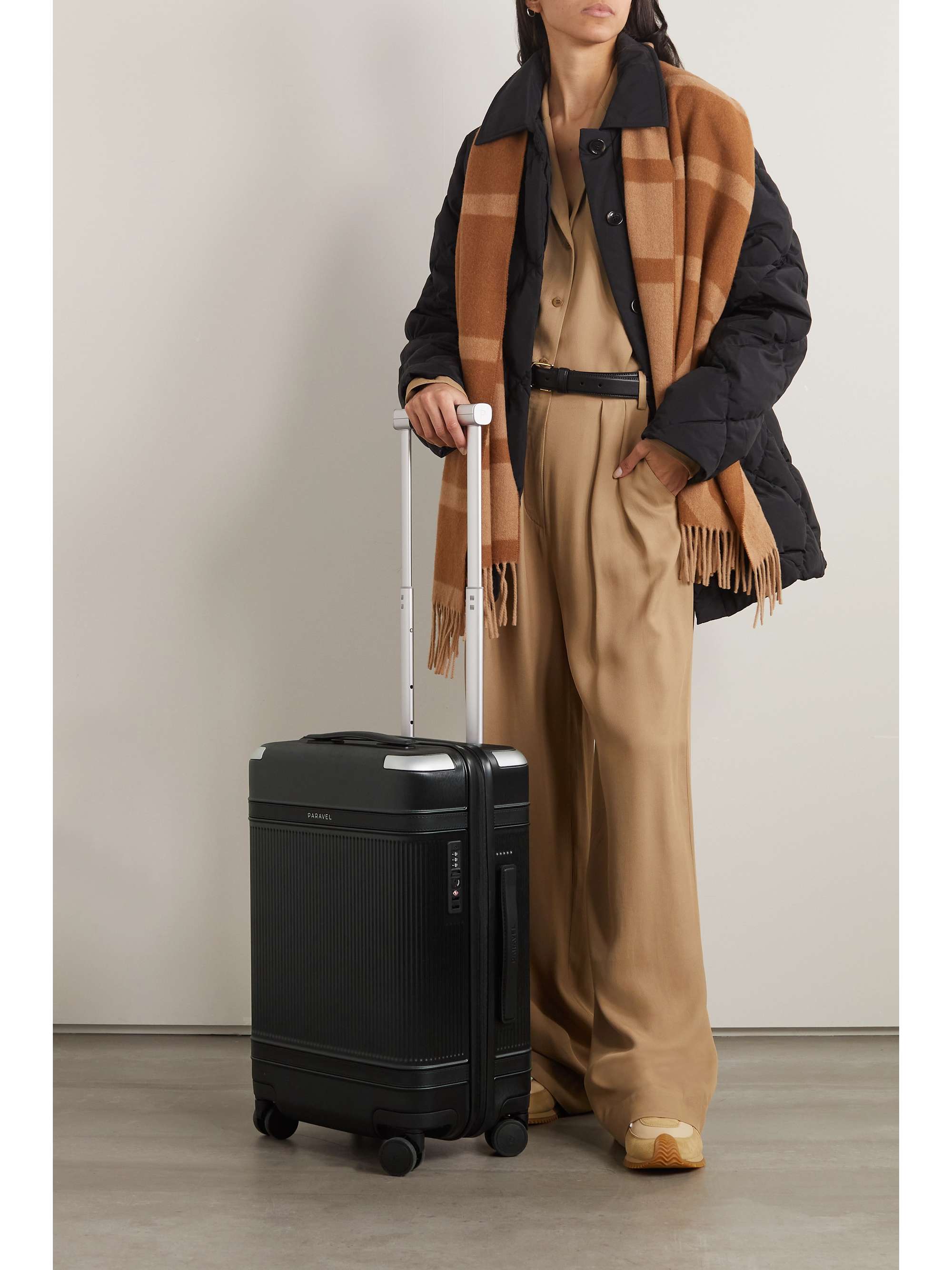 PARAVEL Aviator Carry-On Plus vegan leather-trimmed recycled-hardshell suitcase