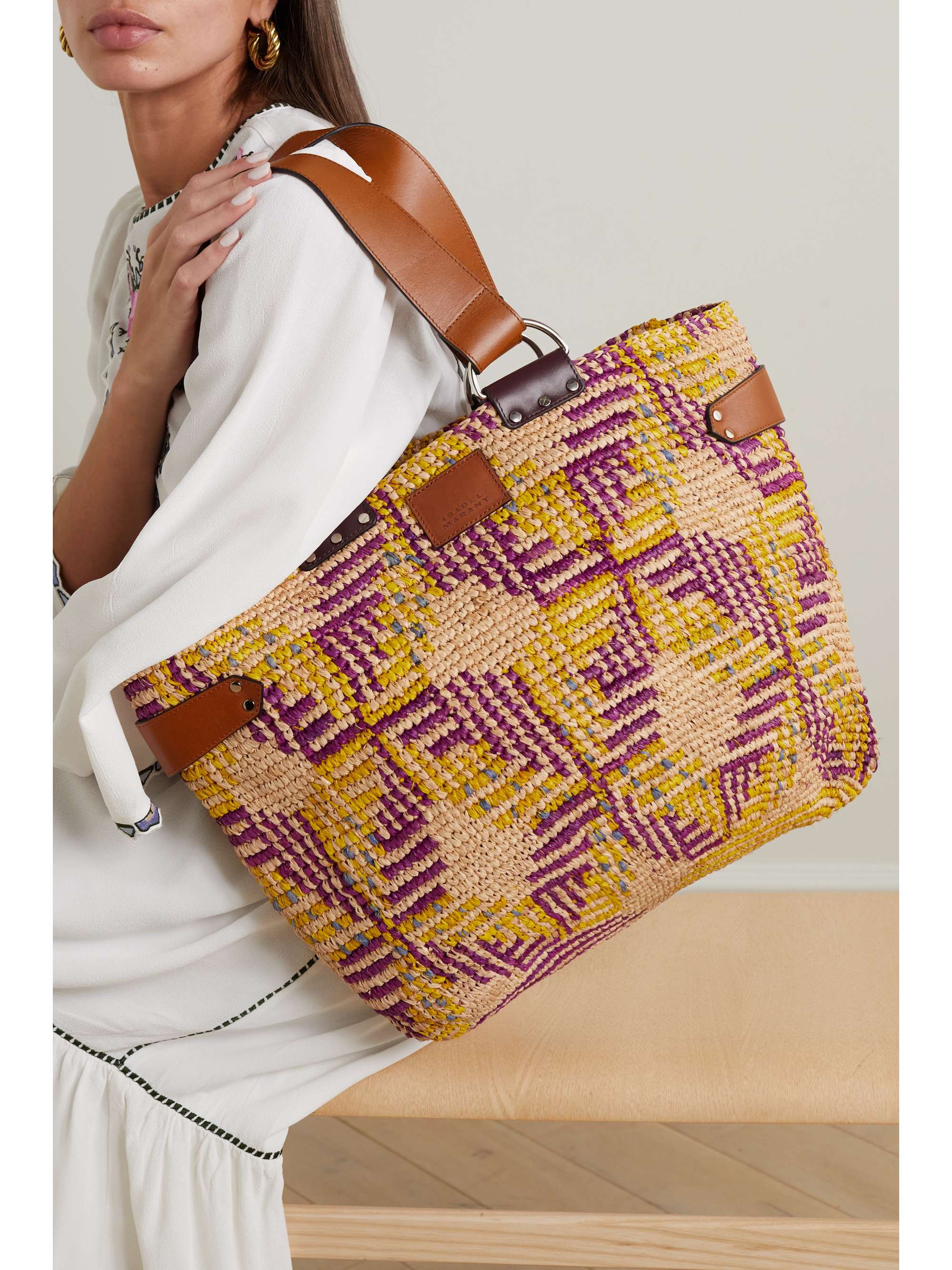 ISABEL MARANT Bahiba leather-trimmed woven raffia tote
