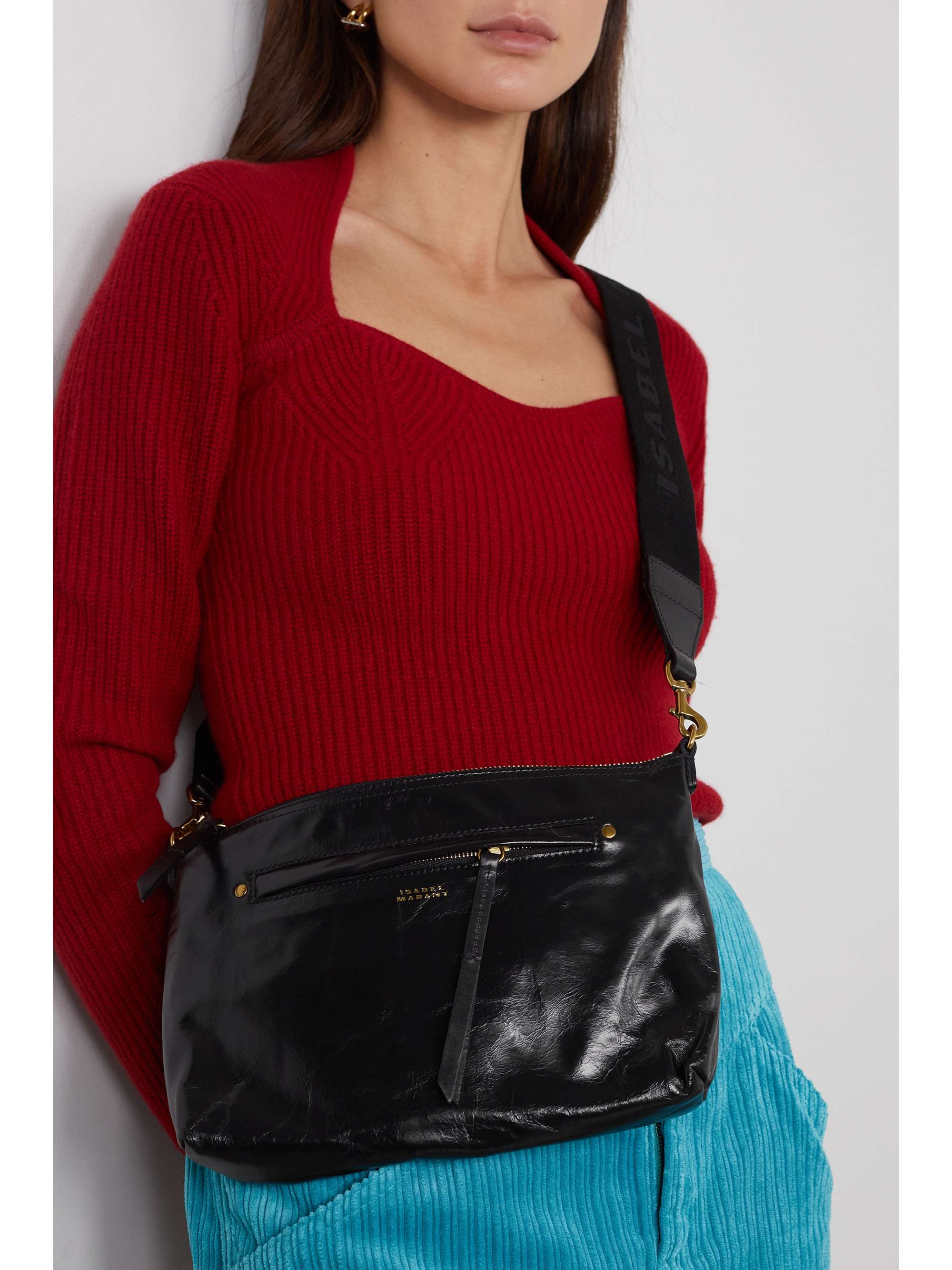 ISABEL MARANT Sac porté épaule en cuir glacé froissé Nessah